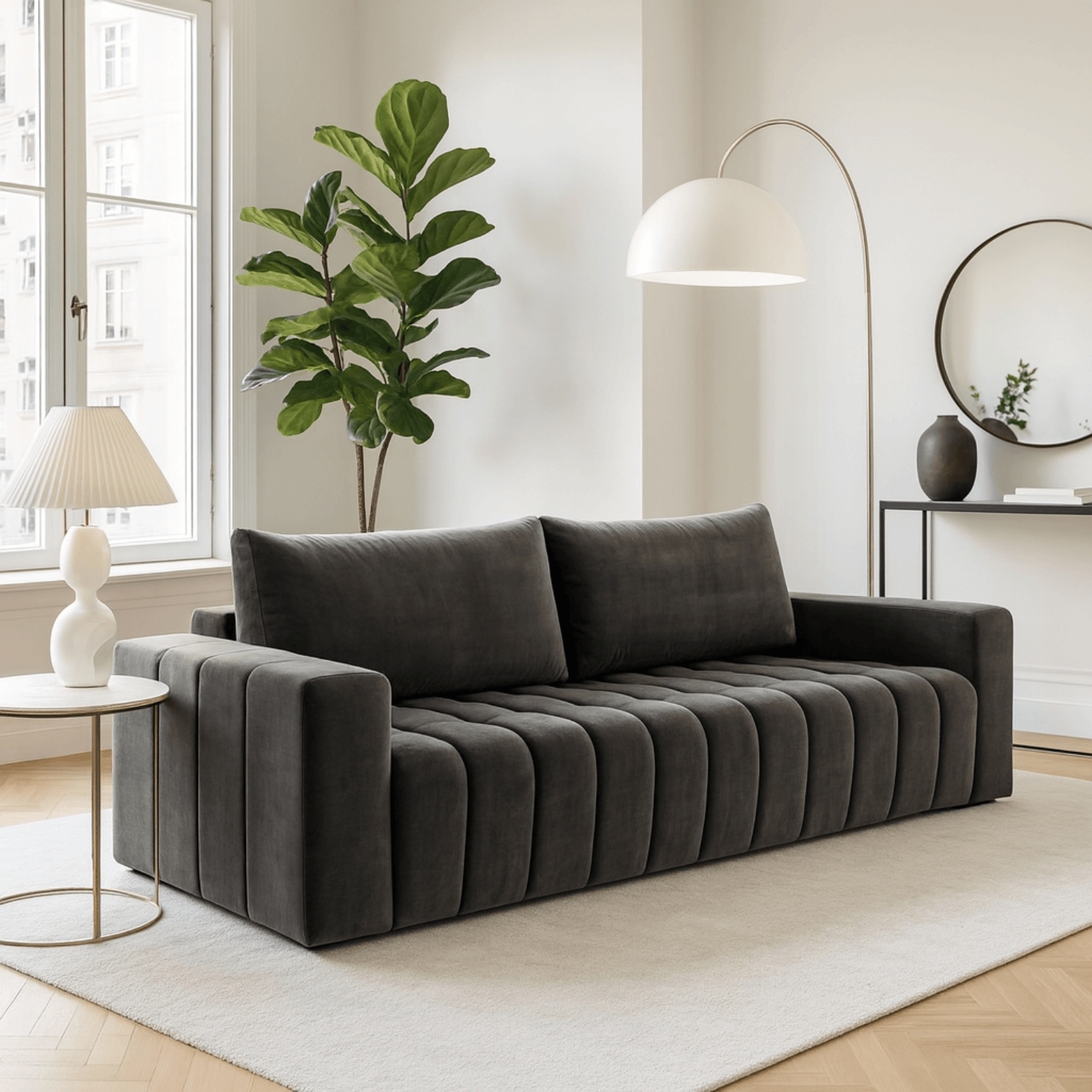 Sofa z Funkcją Spania LAZARO Rozkładana Ciemnoszara Welurowa Nowoczesna eltap.Laz_07