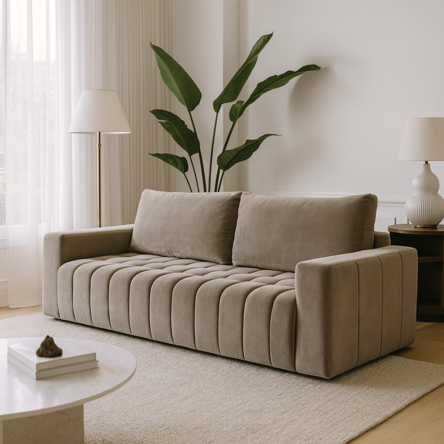 Sofa z Funkcją Spania LAZARO Rozkładana Beżowa Nowoczesna eltap.Laz_08