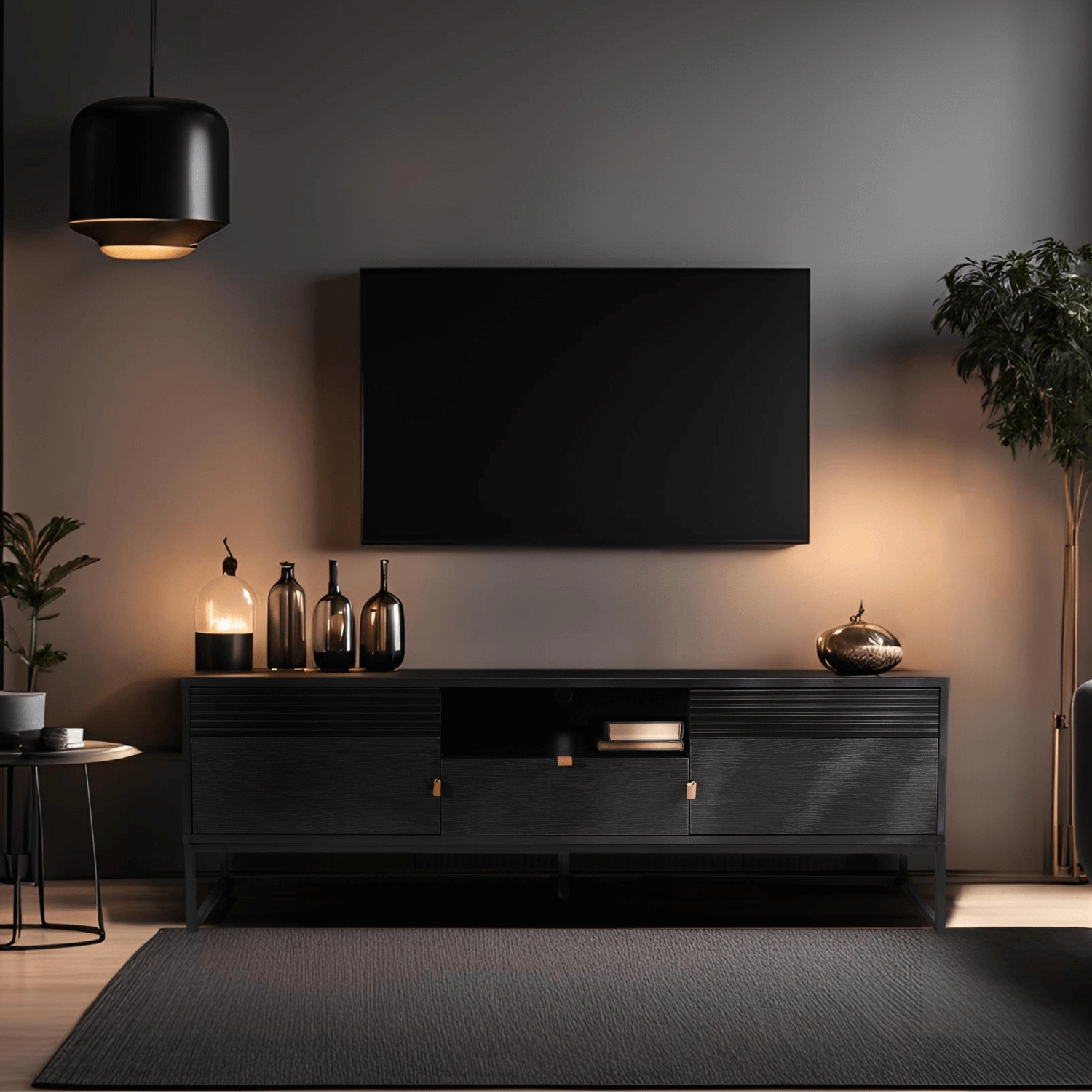 Szafka RTV do Salonu GARDA 160 cm Czarna Nowoczesna ME.GARDA/CZ/CZ/RTV