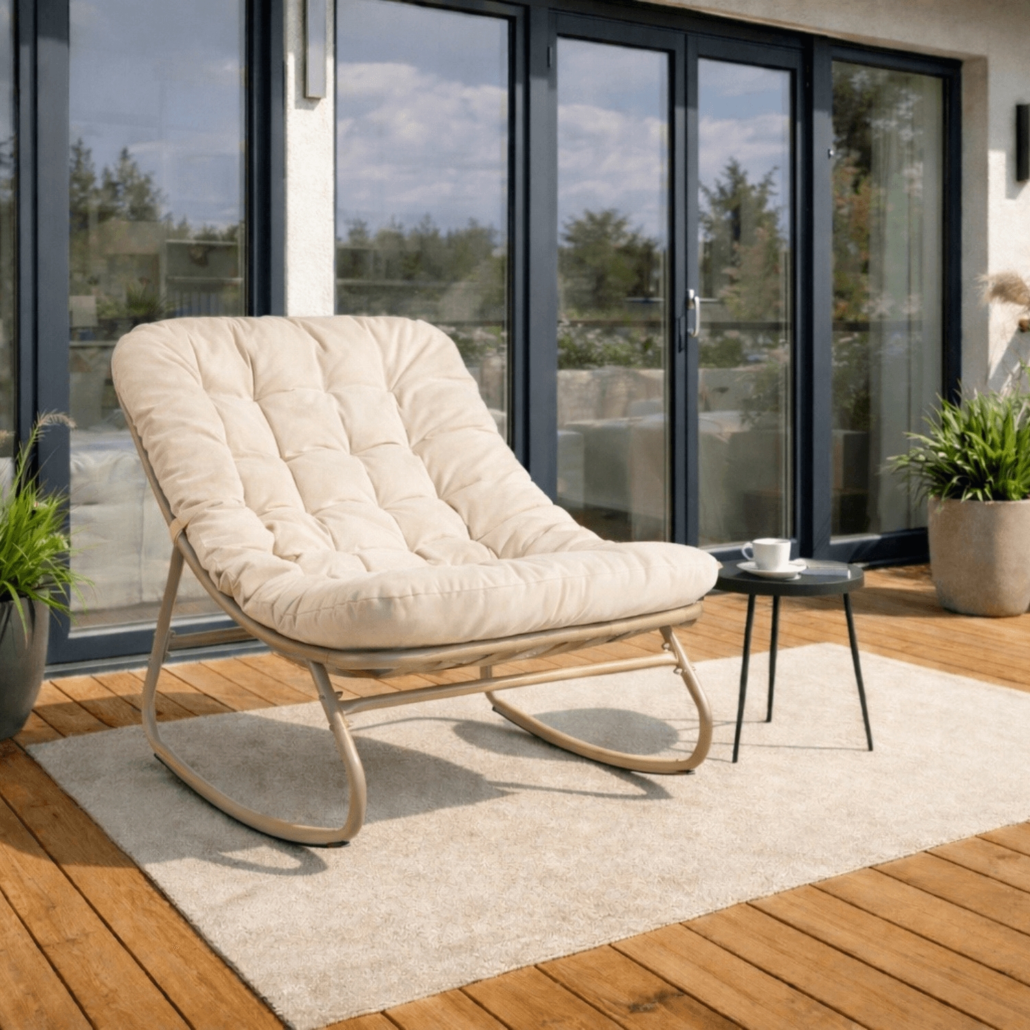 Fotel Bujany Wypoczynkowy AURORA na Płozach Beżowy/Kaszmir Nowoczesny ME.AURORA/BZ/KASZ/T/FW