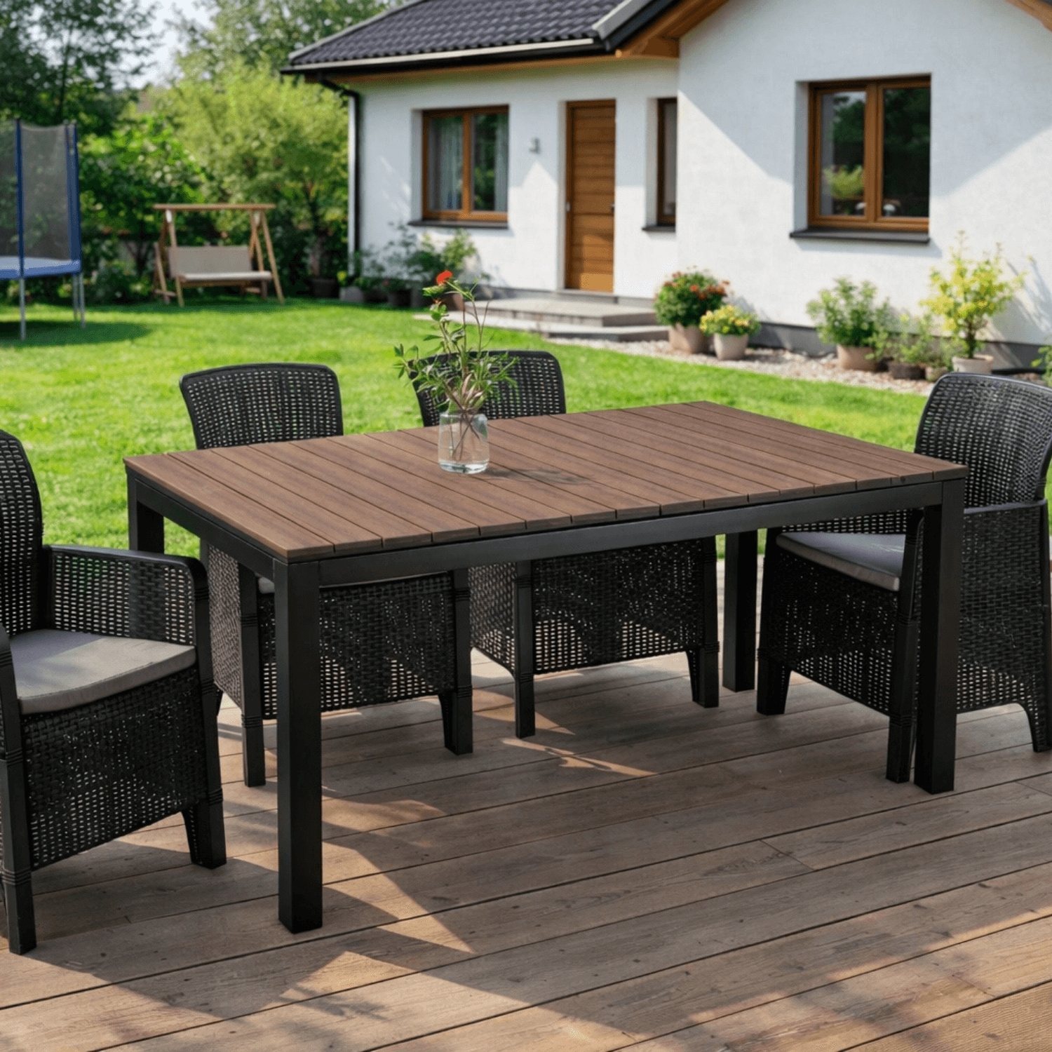 Stół Ogrodowy Prostokątny ARGOS 160-210 cm Rozkładany Orzech/Czarny ME.ARGOS/160-210/O/CZ/OGR/S