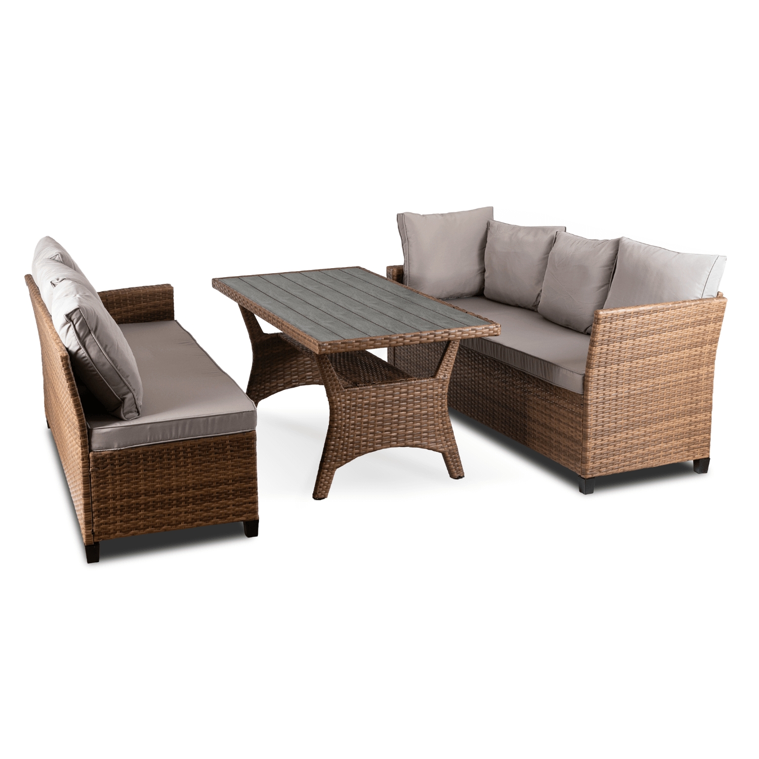 Zestaw Mebli Ogrodowych COMODO Brązowy/Szary Narożnik Stolik Tarasowy Technorattan Nowoczesny ME.COMODO/MIO/RT/OGR/ZES