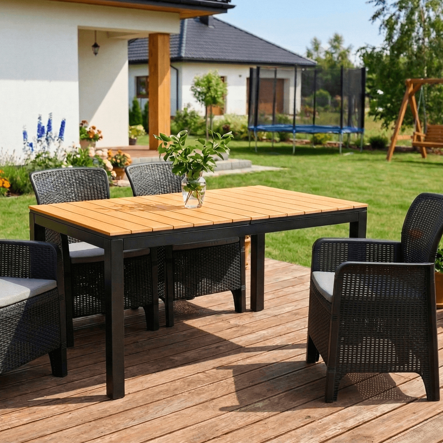 Stół Ogrodowy Prostokątny ARGOS 140-180 cm Rozkładany Dąb/Czarny ME.ARGOS/140-180/D/CZ/OGR/S