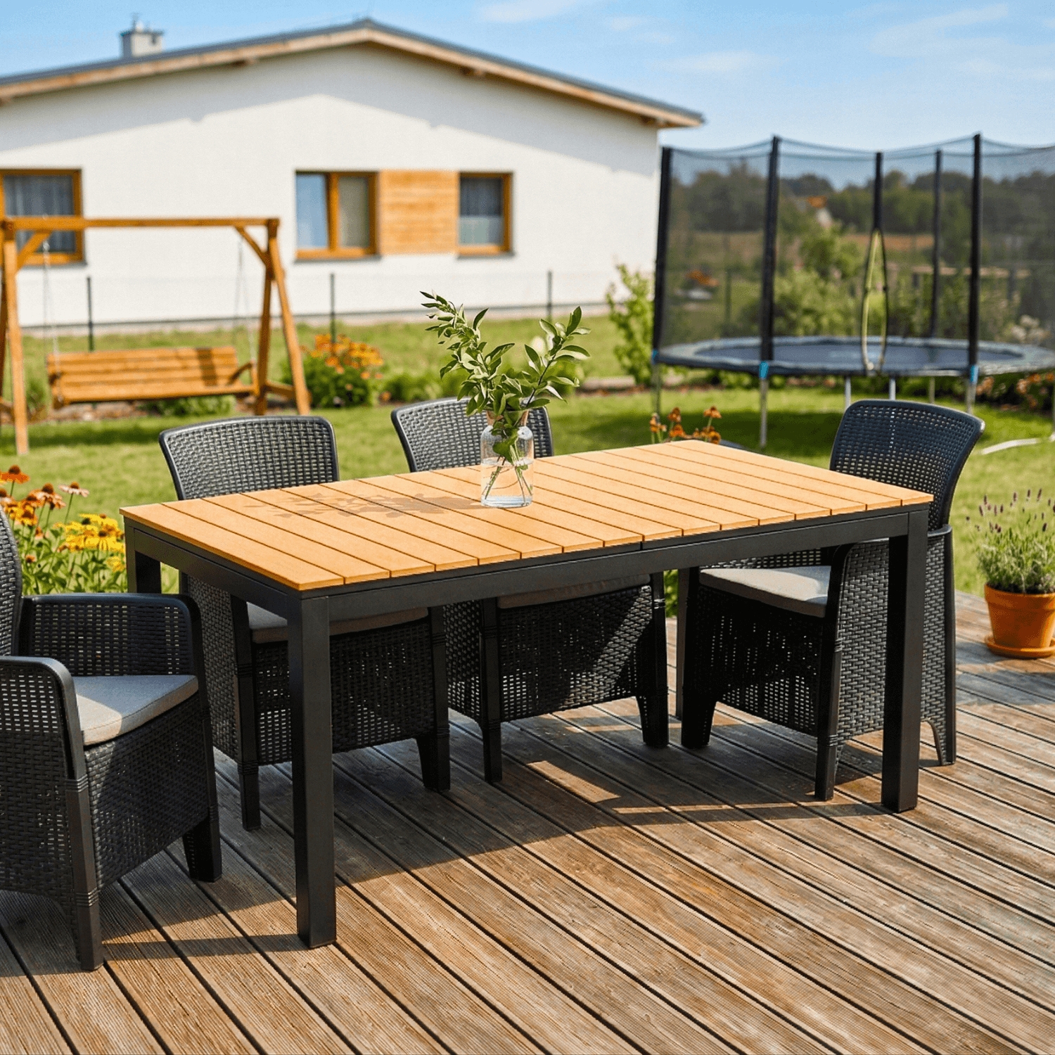 Stół Ogrodowy Prostokątny ARGOS 160-210 cm Rozkładany Dąb/Czarny ME.ARGOS/160-210/D/CZ/OGR/S