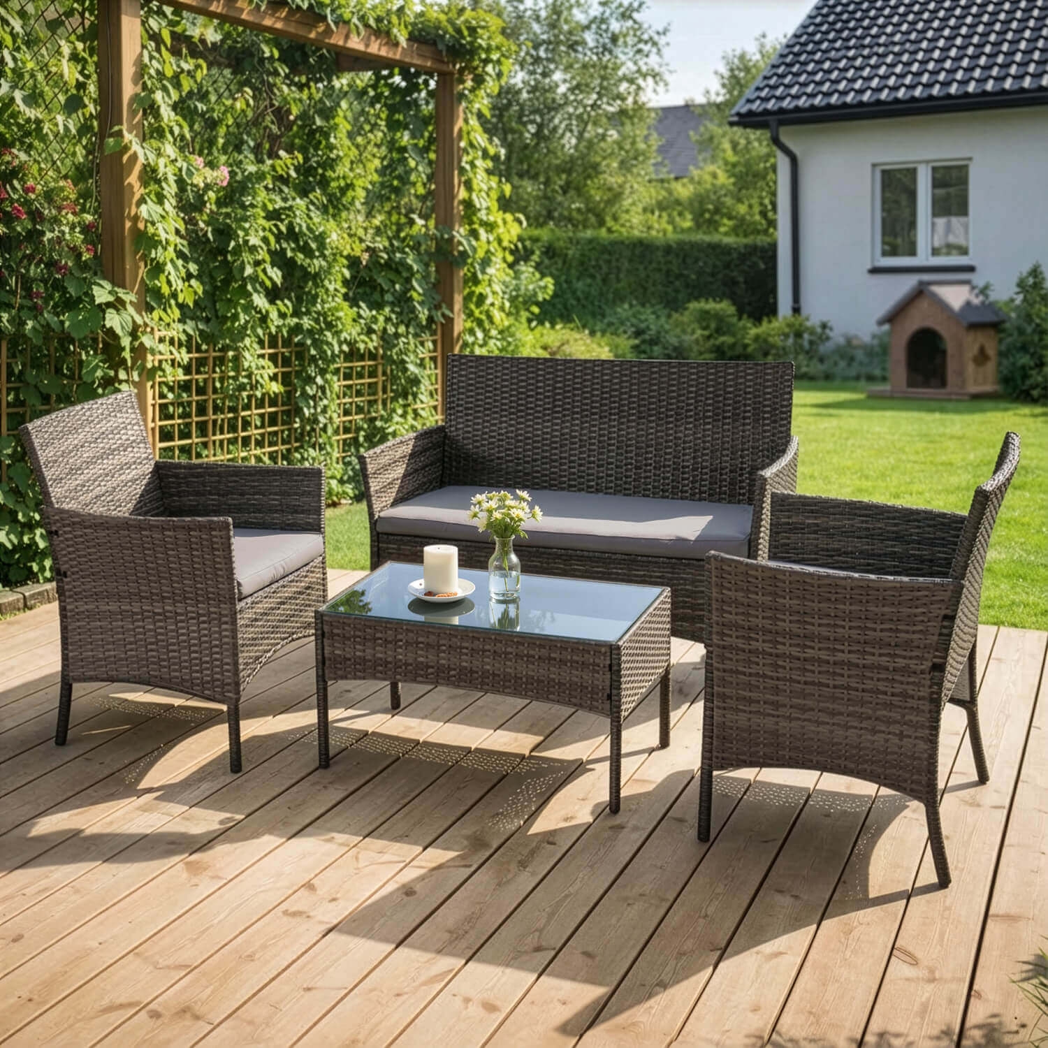 Zestaw Mebli Ogrodowych MISSISIPI Szary Sofa Krzesła Stolik Tarasowy Technorattan Nowoczesne ME.MISSISIPI/P/RT/OGR/ZES