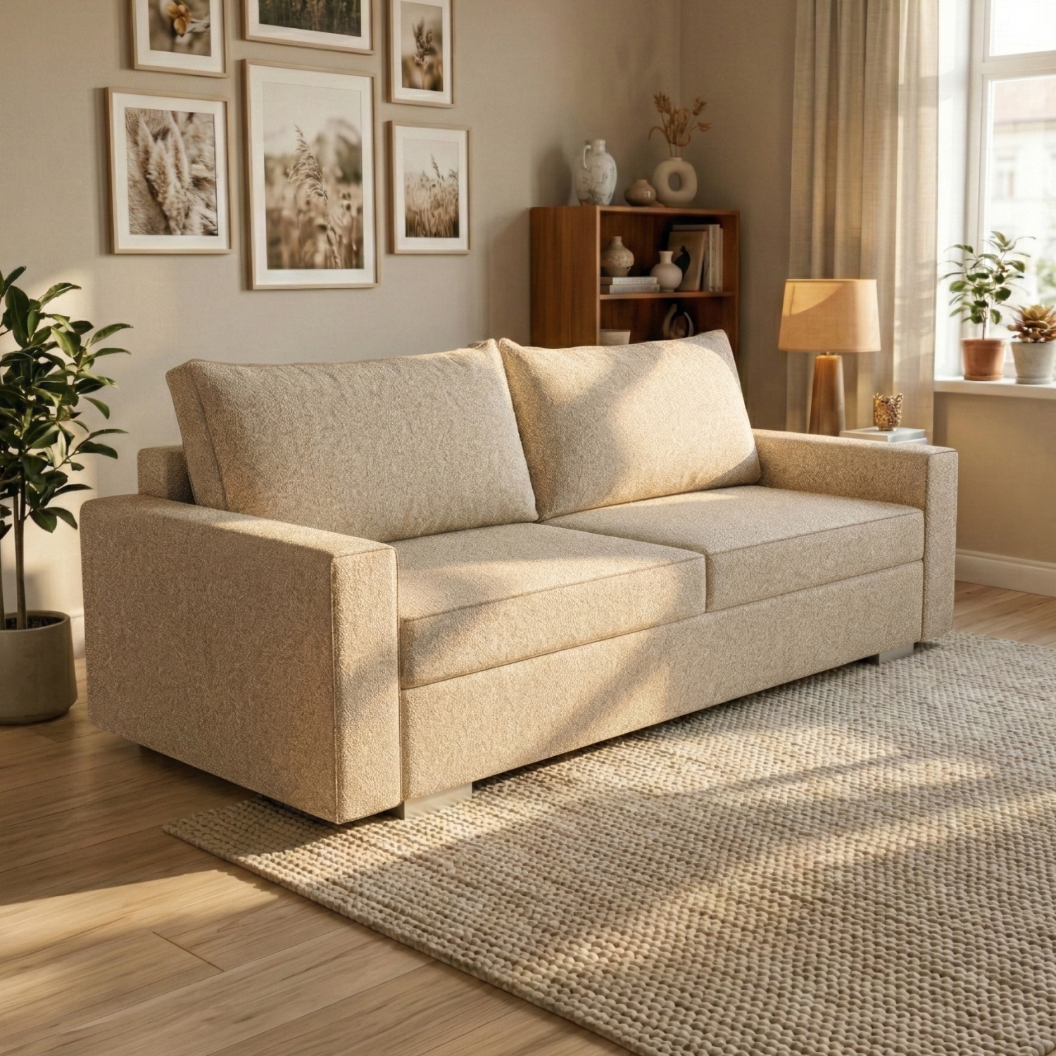 Sofa z Funkcją Spania DRAVOS Beżowa Boucle Nowoczesna ML.OLIMP/MARCELLO20/SOF