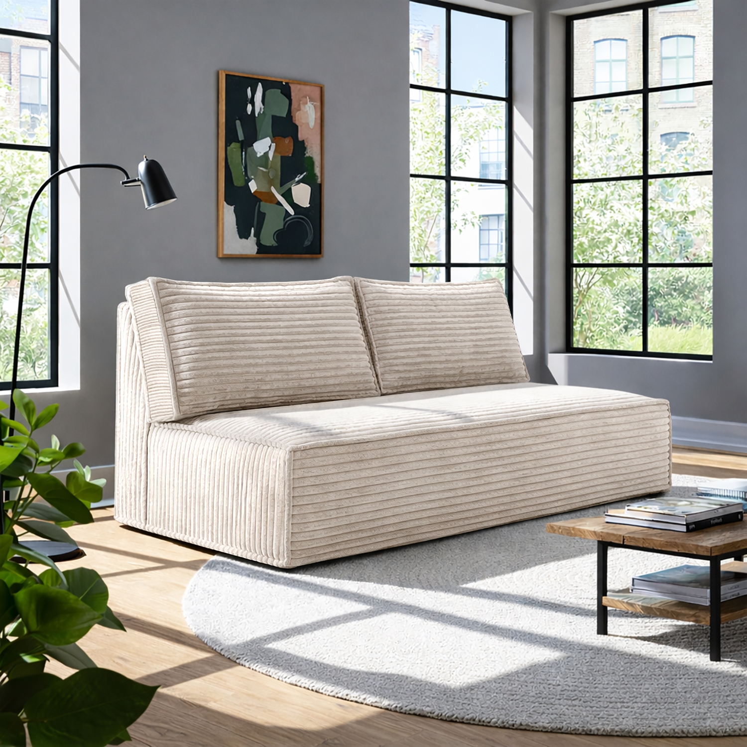 Sofa z Funkcją Spania MAVIA Jasnobeżowa Sztruksowa Nowoczesna ME.LAURA/TILIA03/SOF