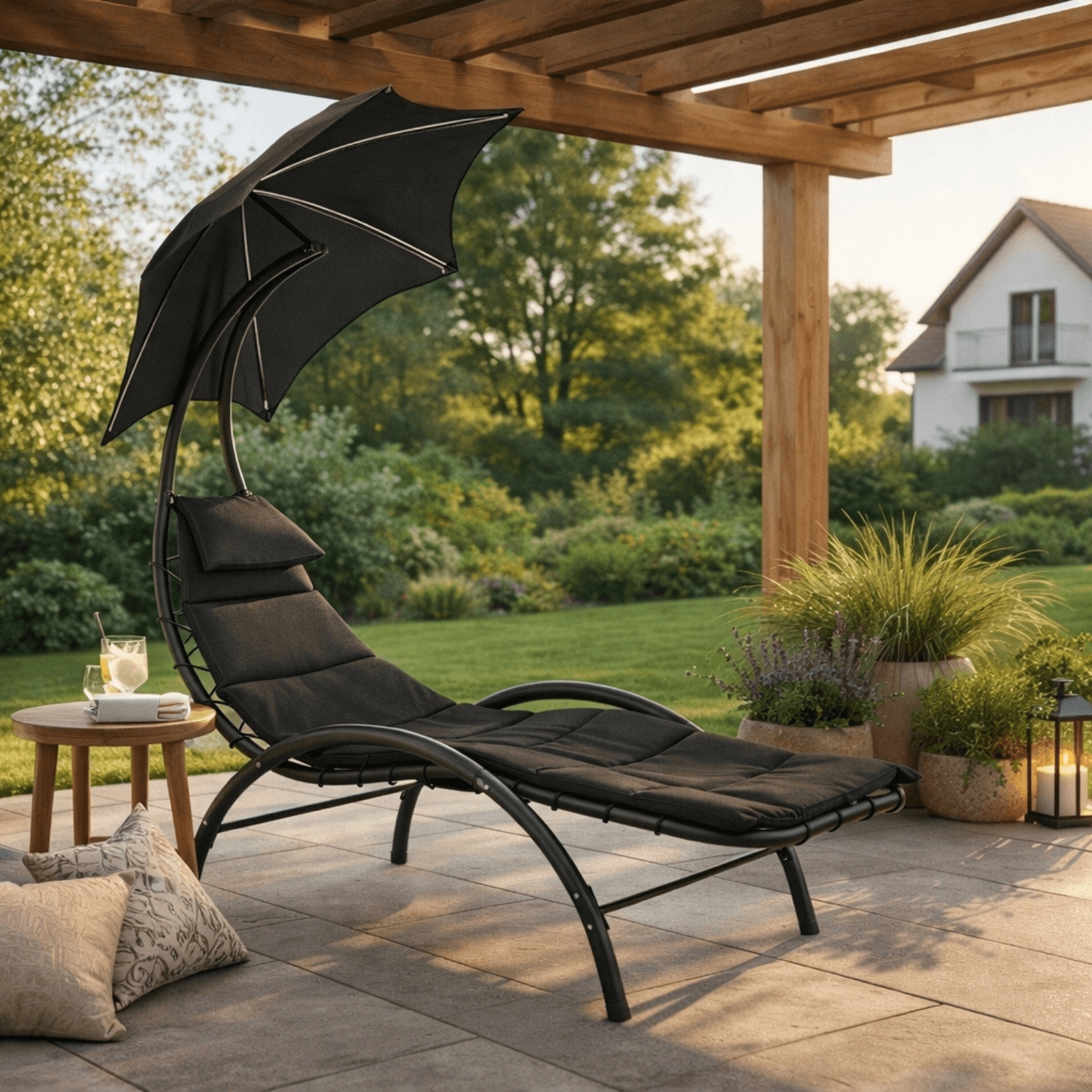 Leżak Ogrodowy z Parasolem CARPA Czarny ME.CARPA/CZ/T/OGR/LEZ