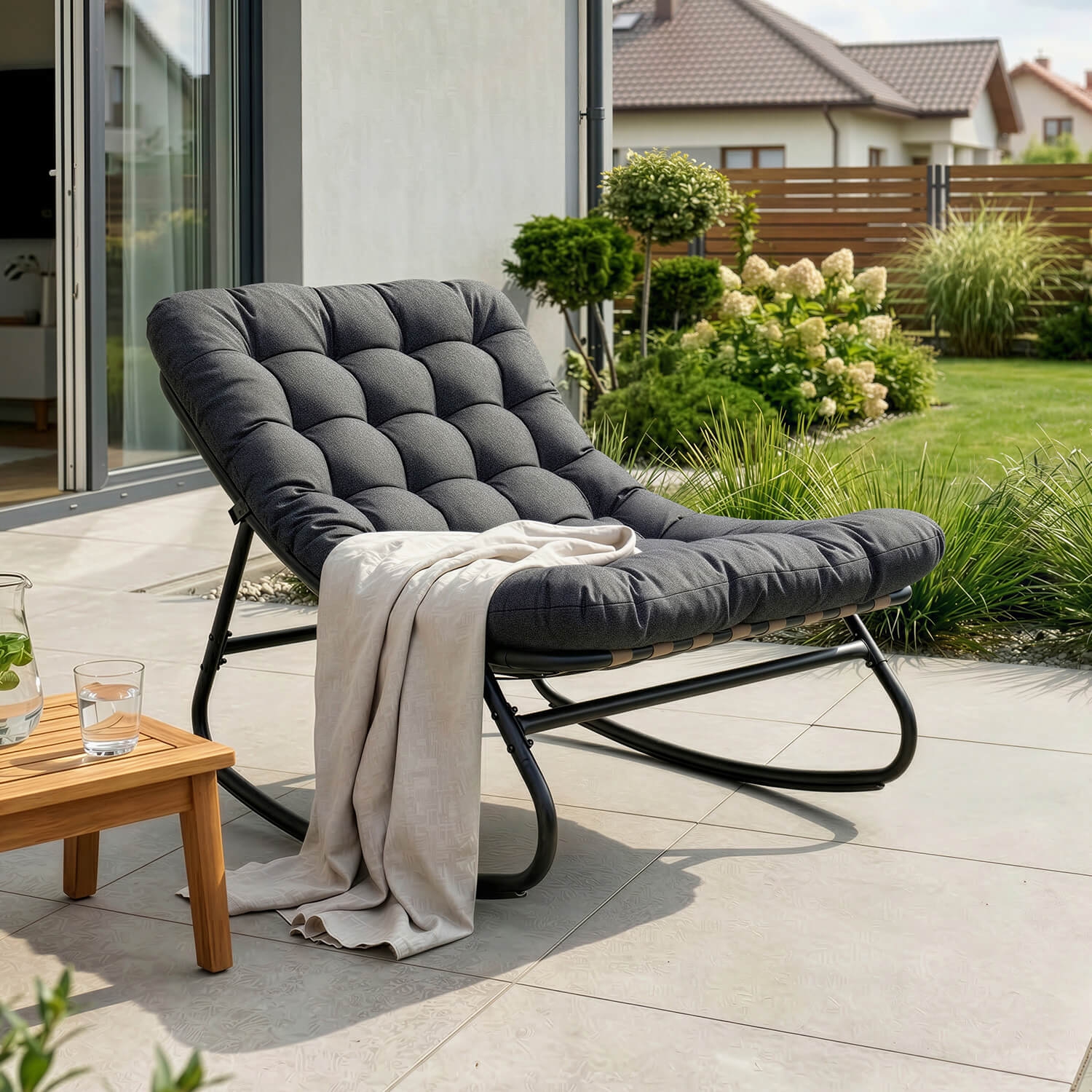 Fotel Bujany Ogrodowy AURORA na Płozach Szary Nowoczesny ME.AURORA/P/T/FW