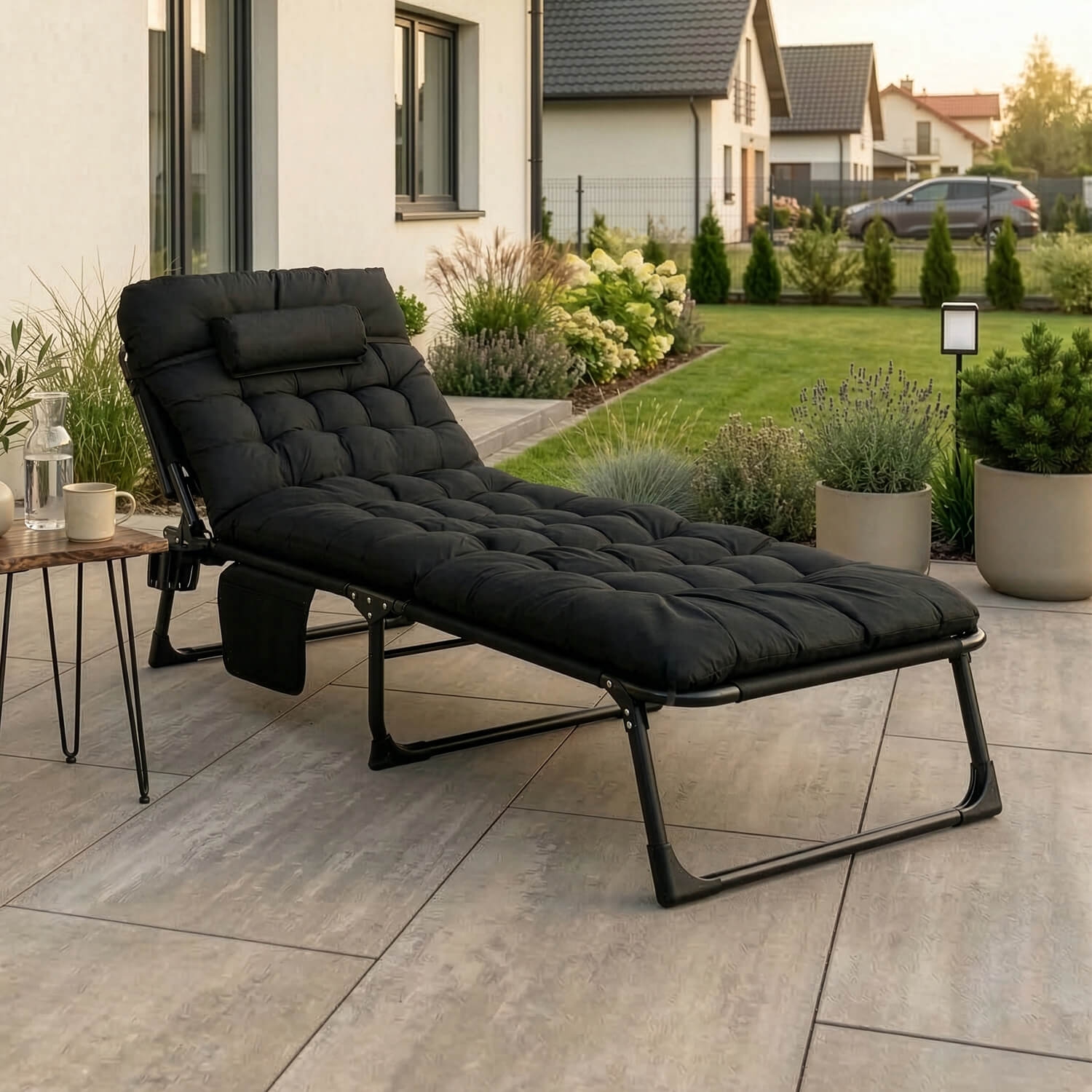 Leżak Ogrodowy SATURN 190x73 cm Czarny ME.SATURN/CZ/T/LOZ