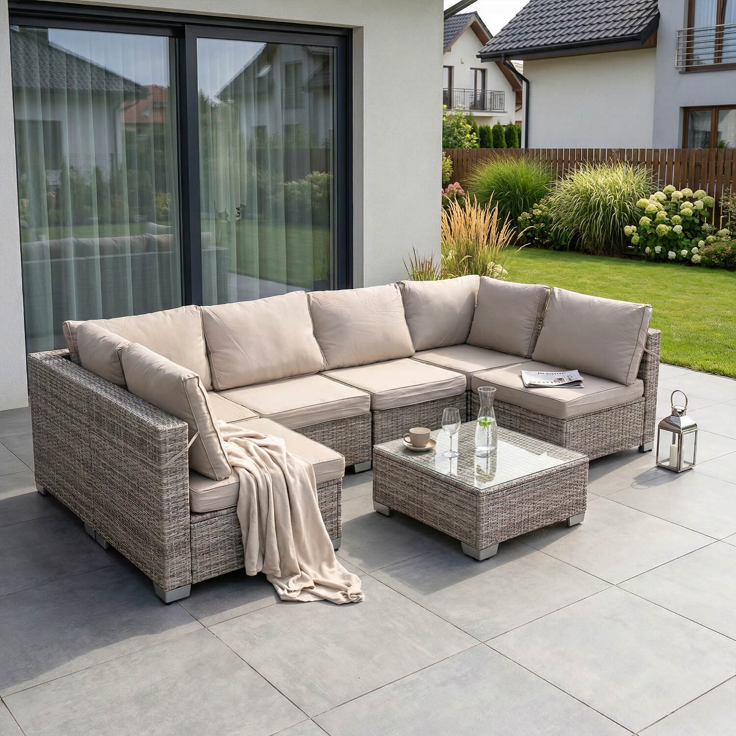 Zestaw Mebli Ogrodowych COLUMBUS Szary Modułowy Sofa Fotele Stolik Tarasowy Technorattan Nowoczesny ME.COLUMBUS/P/RT/OGR/ZES