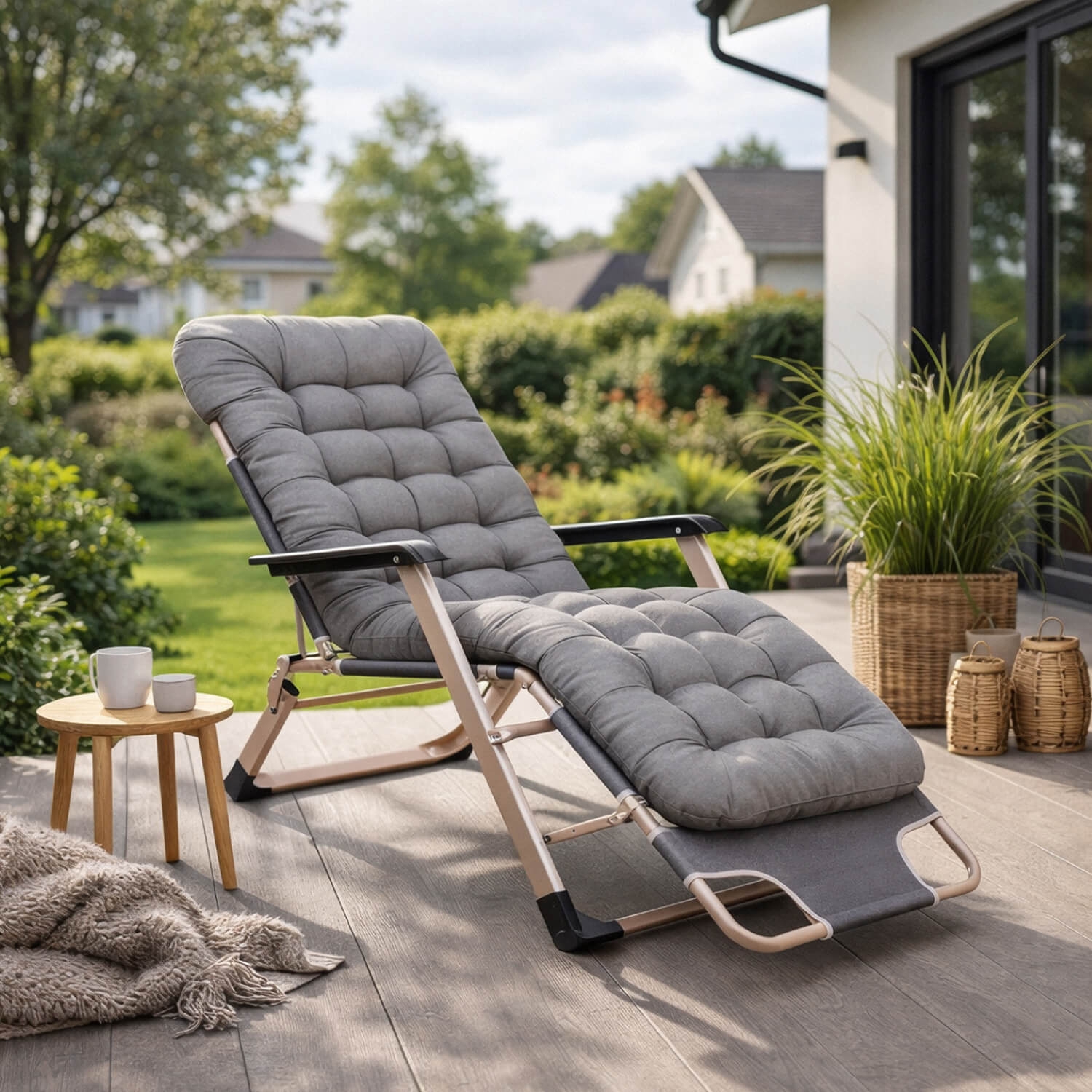 Leżak Ogrodowy Rozkładany Fotel EDISON Szary Poduszka ME.EDISON/P/T/LOZ