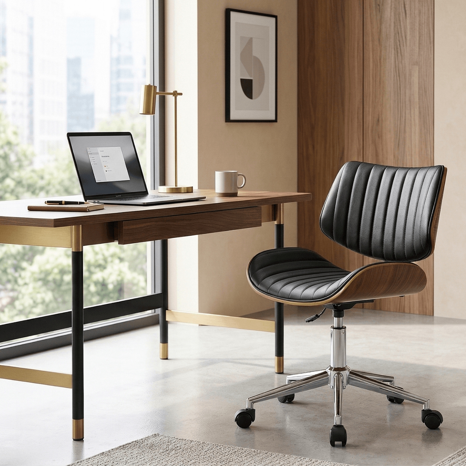 Fotel Biurowy TEKSAS Obrotowy Orzech/Czarny Ekoskóra Nowoczesny ME.TEKSAS/CZ/DG/E/FO