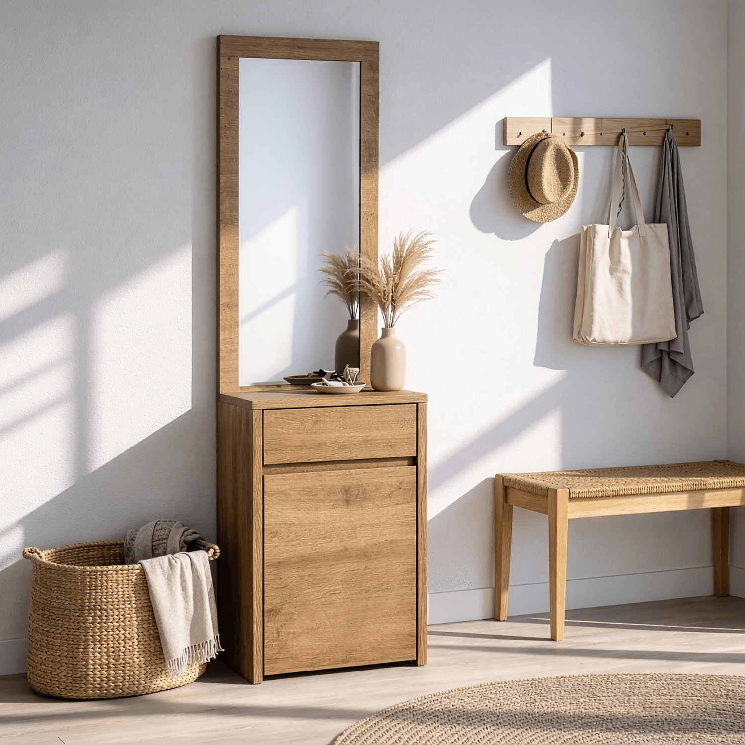 Szafka Na Buty TAHOE 57 cm Dąb Wotan z Lustrem do Przedpokoju Nowoczesna W.TAHOE/TA-29/DW/SZAFK/WYP