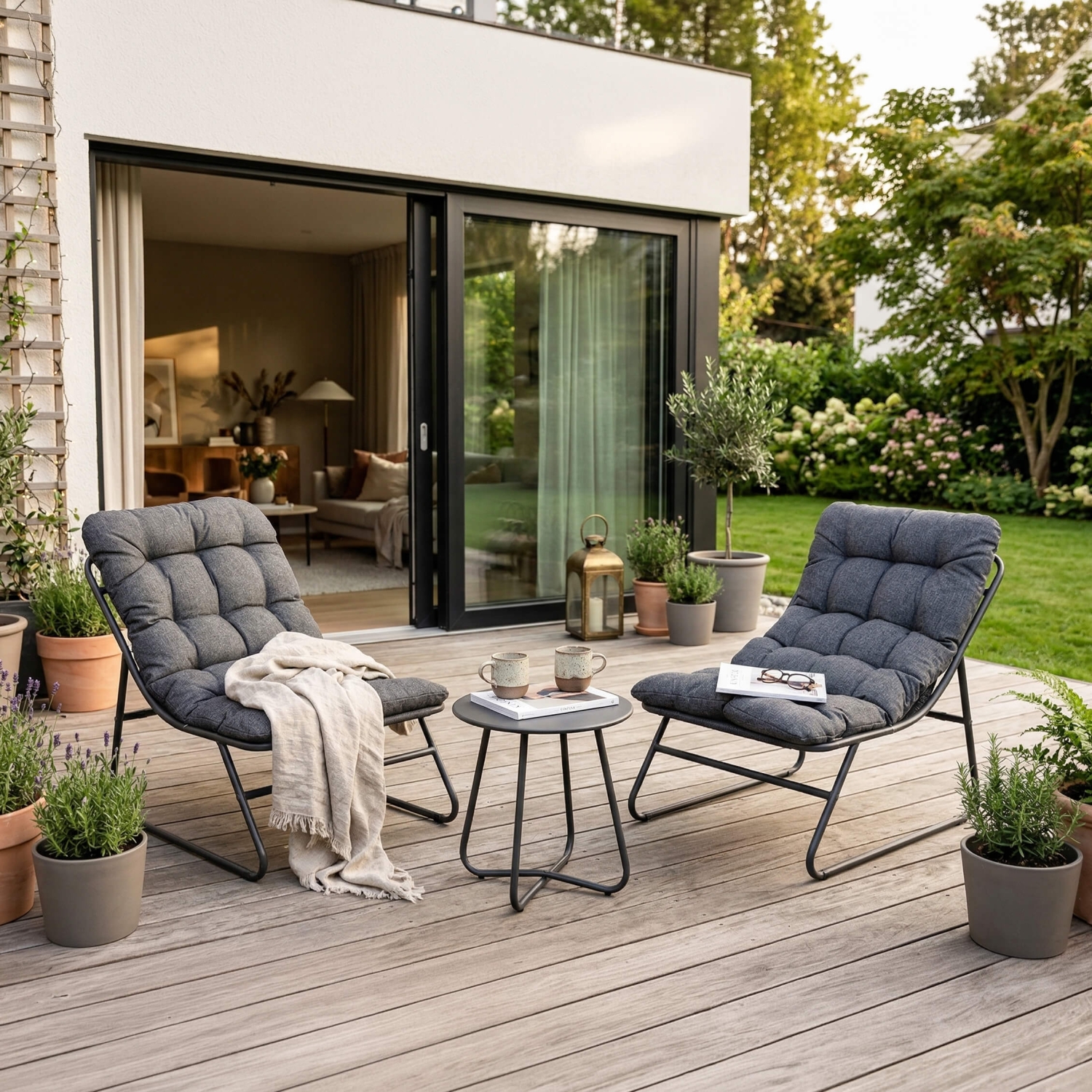 Zestaw Mebli Ogrodowych NIKEA Szary 2x Fotel Stolik Tarasowy Nowoczesny ME.NIKEA/CZ/T/ZES