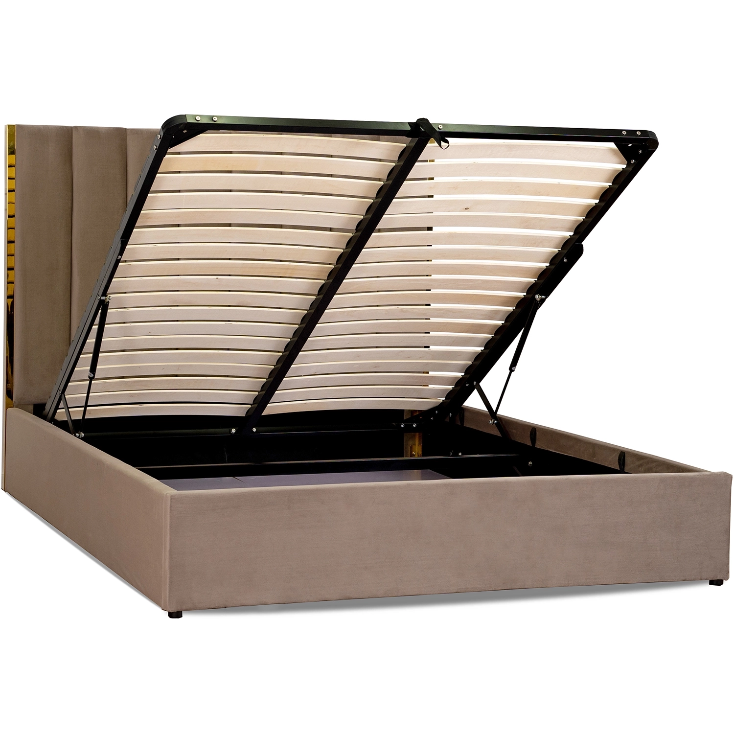 Łóżko Tapicerowane 160x200 cm EMILIO ze Stelażem i Pojemnikiem Dwuosobowe Beżowe Welurowe ME.EMILIO/160/BZ/V/LOZ