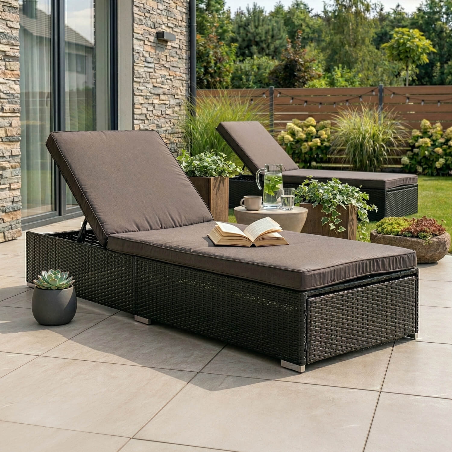 Fotel Ogrodowy Leżak LARGO Technorattan Czarny/Brązowy ME.LARGO/CZ/RT/OGR/LEZ