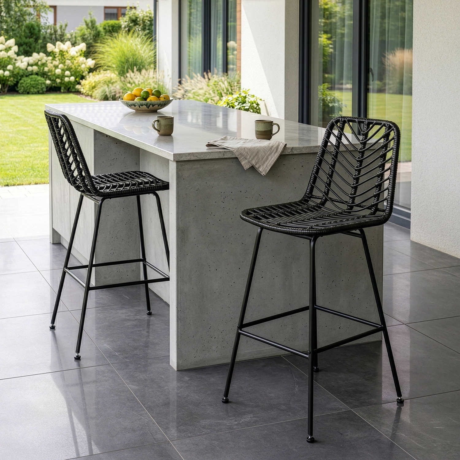 Hoker Rattanowy JERRY Ogrodowy Krzesło Barowe Czarny Boho ME.JERRY/CZ/CZ/RT/H