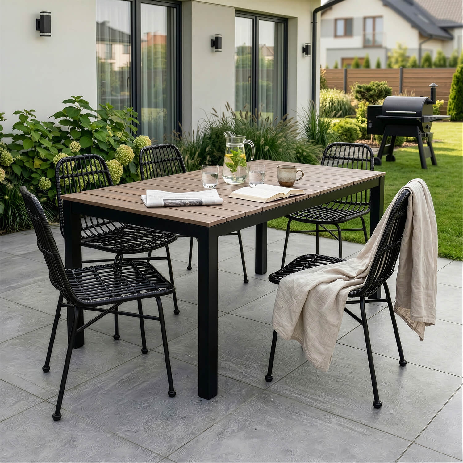 Stół Ogrodowy Prostokątny ARGOS 160-260 cm Rozkładany Orzech/Czarny ME.ARGOS/160-260/O/CZ/OGR/S