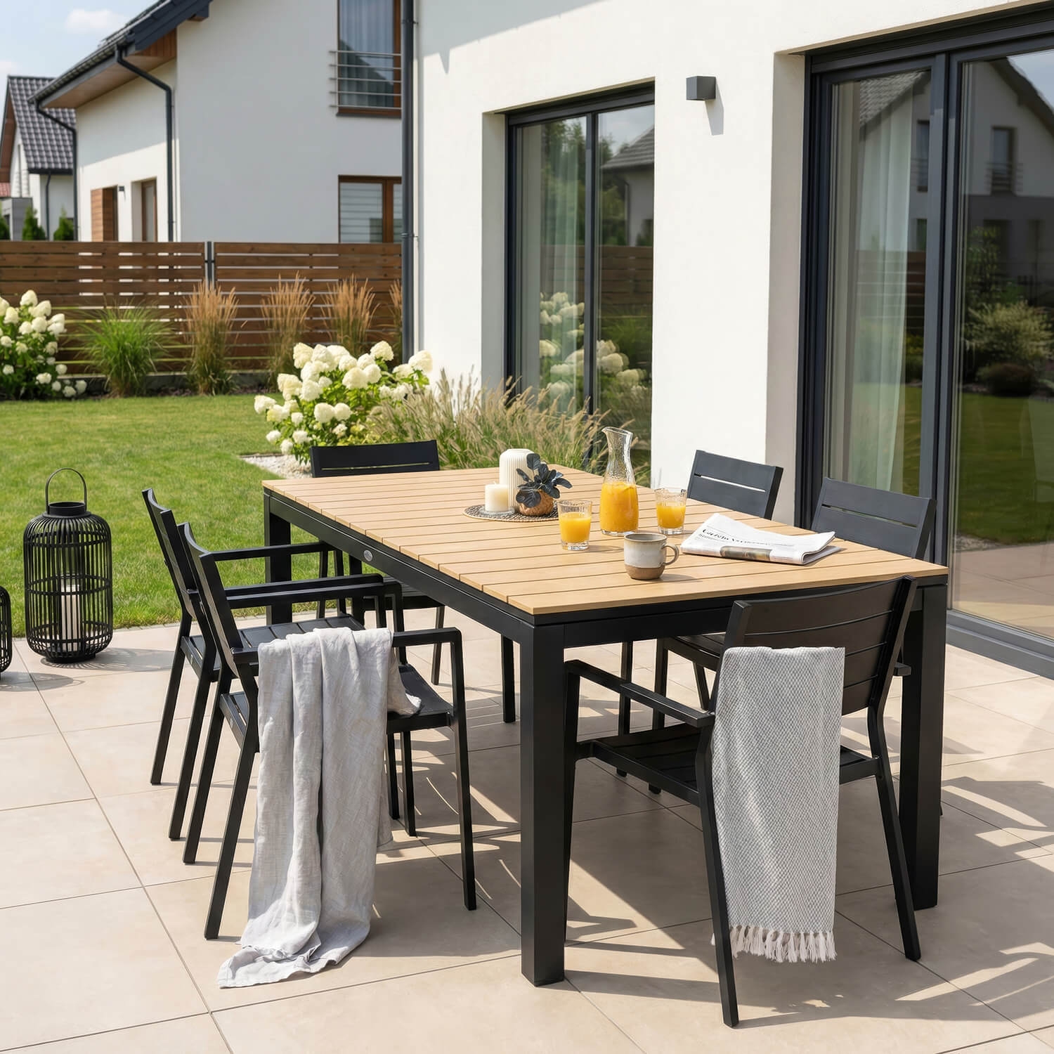 Stół Ogrodowy Prostokątny ARGOS 140-180 cm Rozkładany Dąb/Czarny ME.ARGOS/140-180/D/CZ/OGR/S