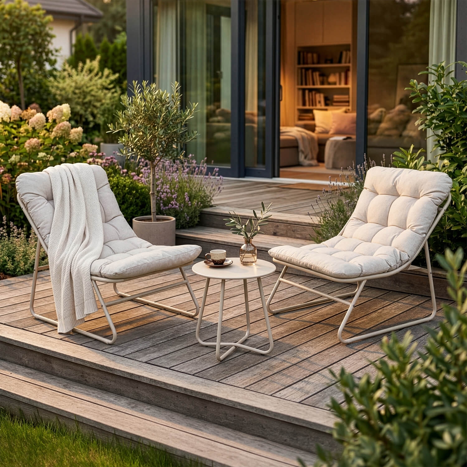 Zestaw Mebli Ogrodowych NIKEA Beżowy 2x Fotel Stolik Tarasowy Nowoczesny ME.NIKEA/P/T/ZES