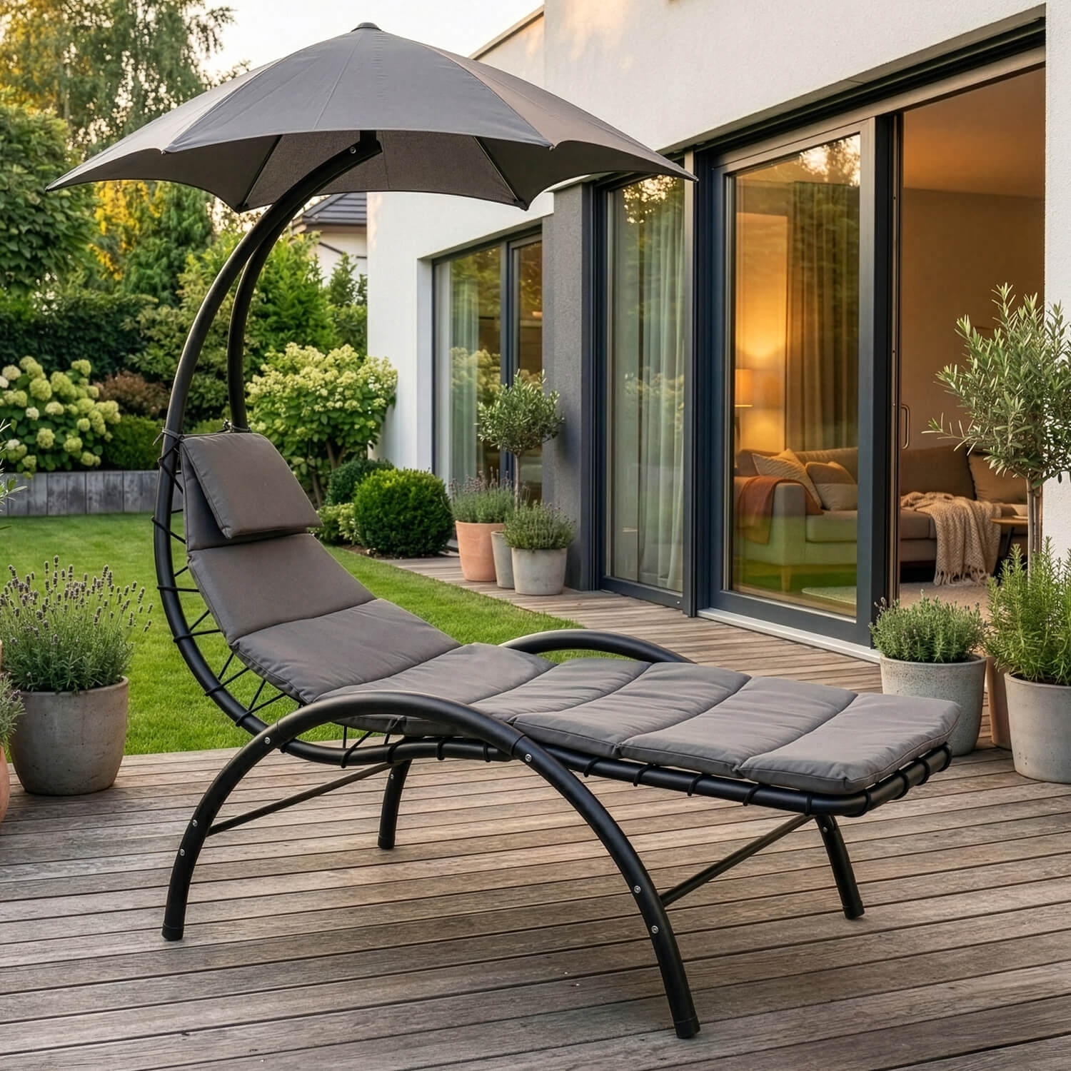 Leżak Ogrodowy z Parasolem CARPA Szary ME.CARPA/P/T/OGR/LEZ