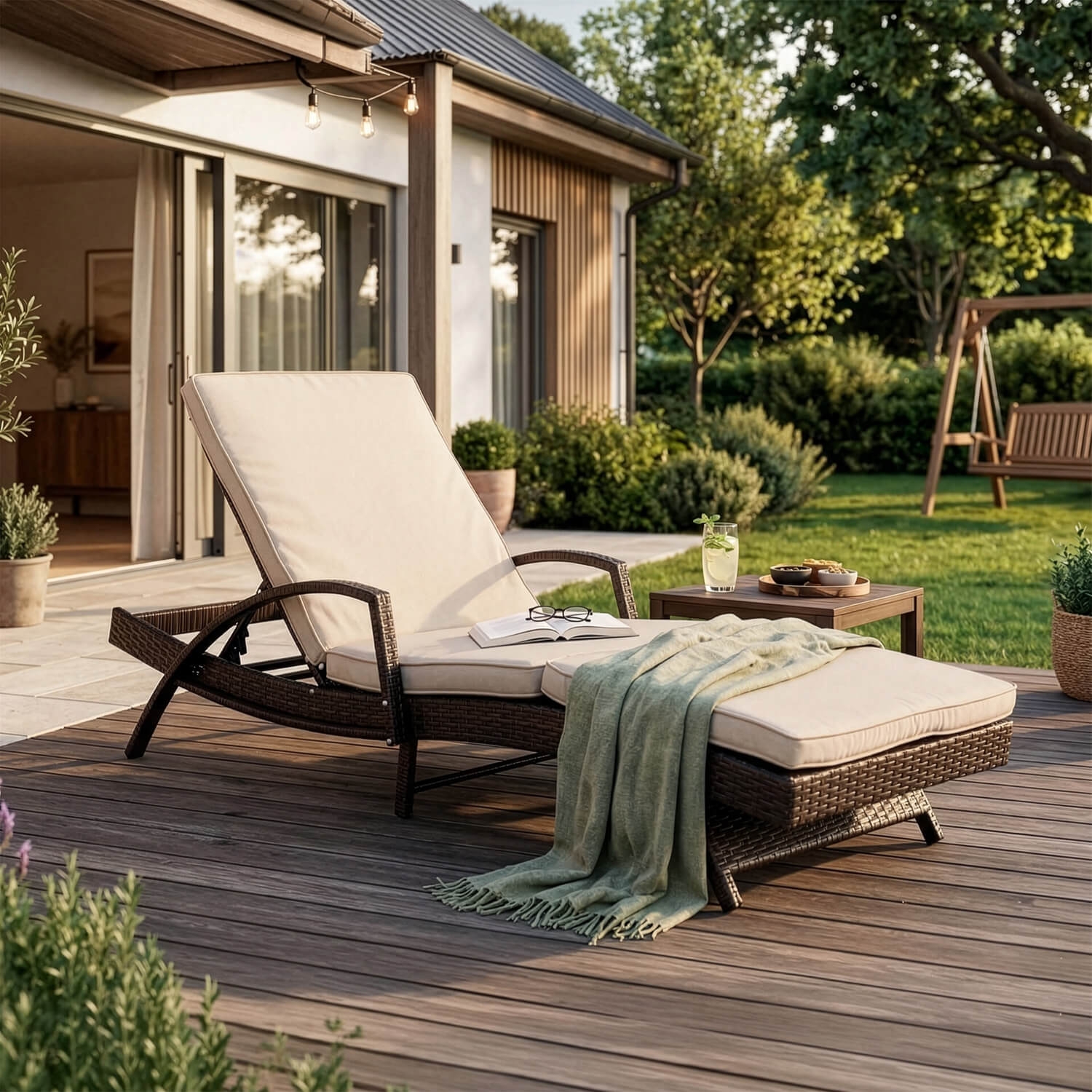 Fotel Ogrodowy Leżak FELIZ Technorattan Brązowy/Beżowy ME.FELIZ/BZ/T/OGR/LEZ