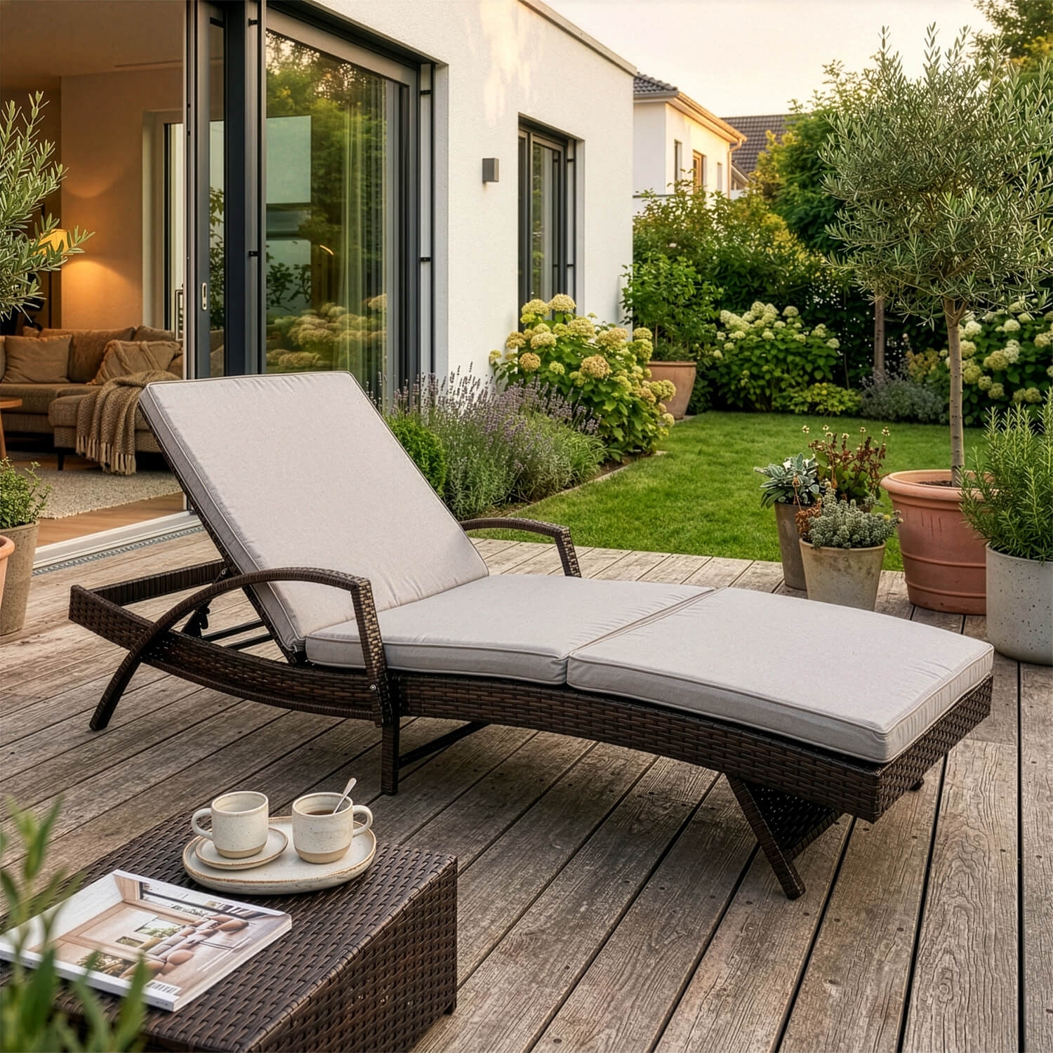 Fotel Ogrodowy Leżak FELIZ Technorattan Brązowy/Szary ME.FELIZ/JP/T/OGR/LEZ