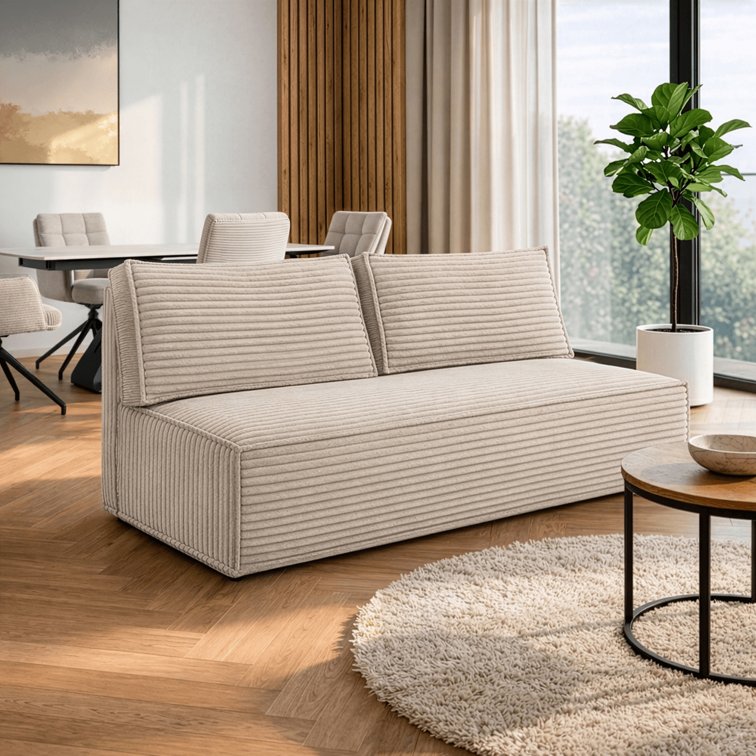 Sofa z Funkcją Spania MAVIA Beżowa Sztruksowa Nowoczesna ML.LAURA/TILIA03/SOF