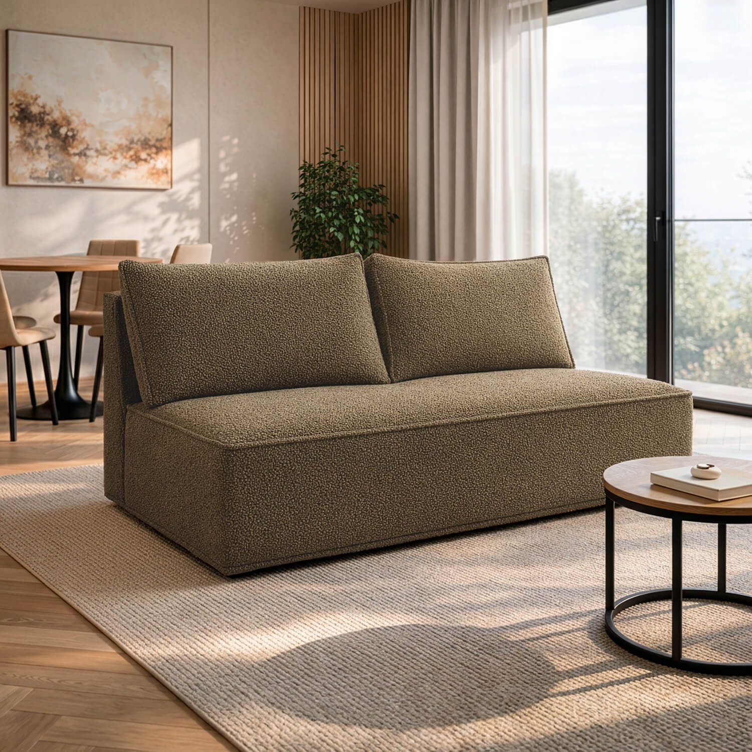 Sofa z Funkcją Spania MAVIA Brązowa Boucle Nowoczesna ML.LAURA/WOOLLY04/SOF