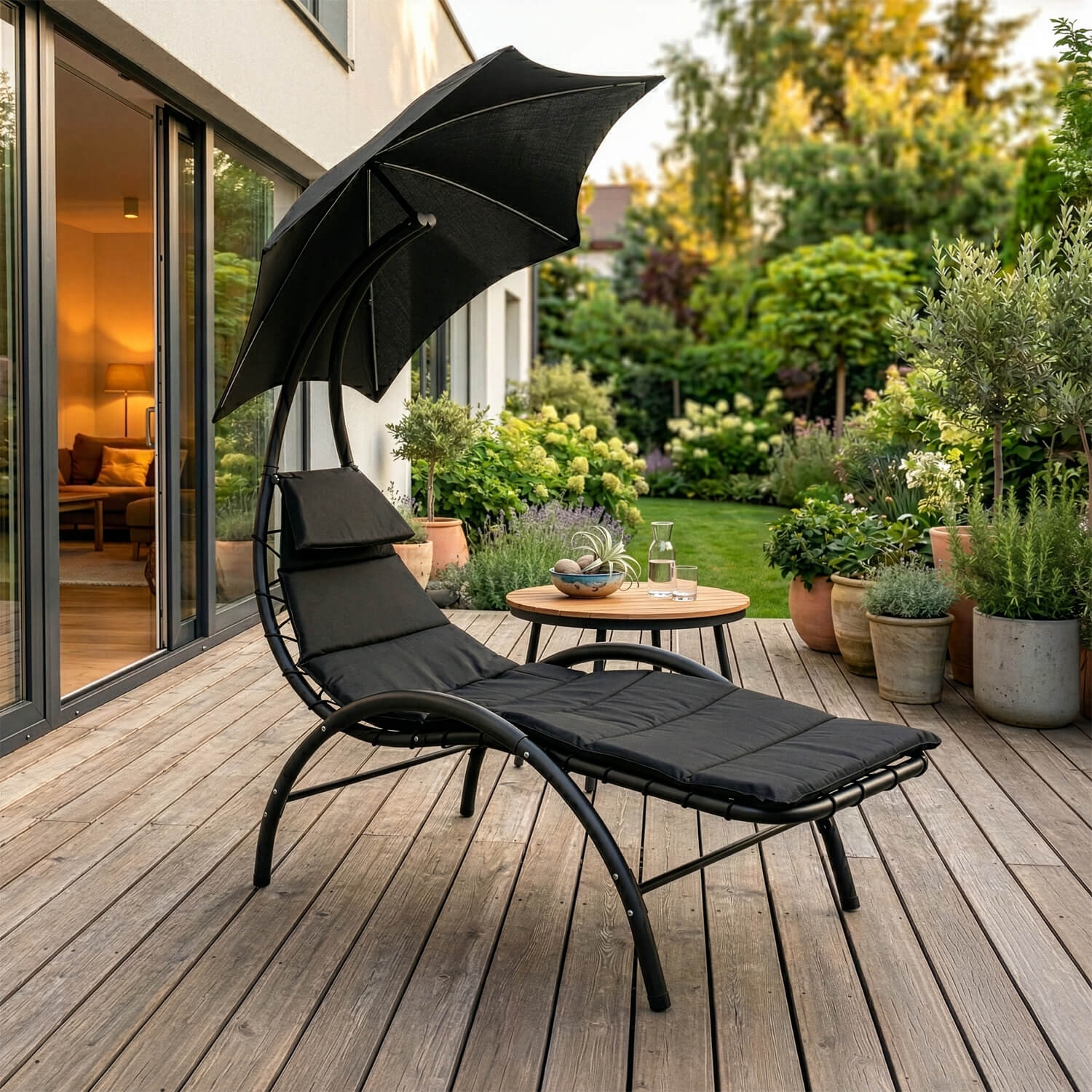 Leżak Ogrodowy z Parasolem CARPA Czarny ME.CARPA/CZ/T/OGR/LEZ