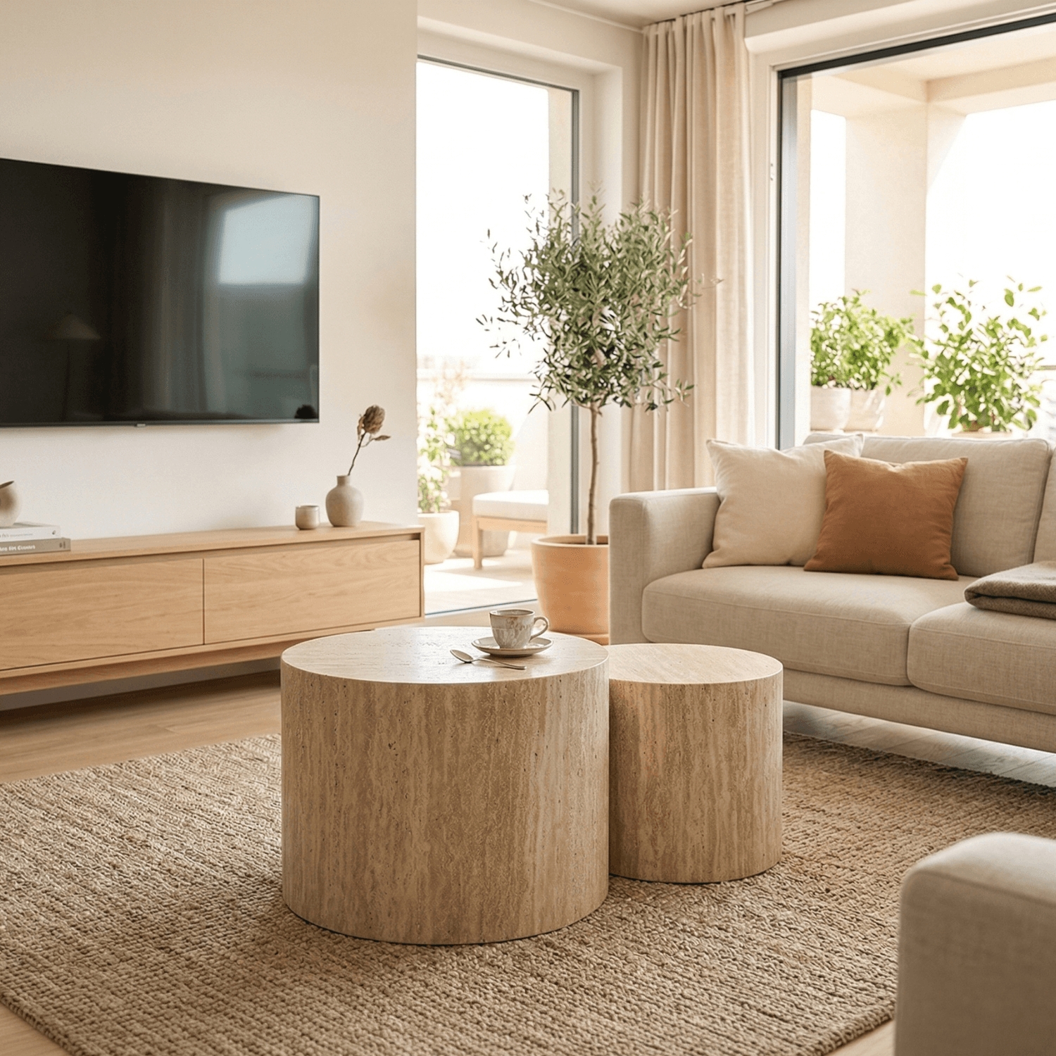 Zestaw Stolików Kawowych LEILA 38 cm/48 cm Trawertyn Nowoczesny ME.LEILA/TRAW/L