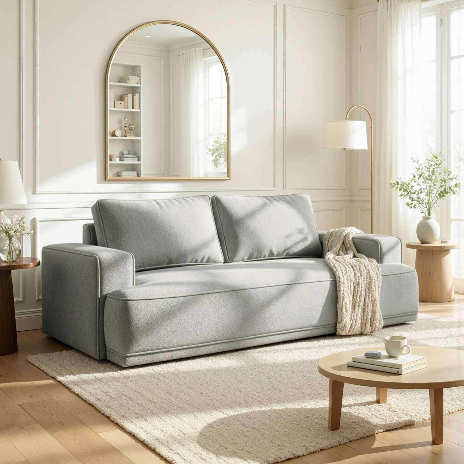 Sofa z Funkcją Spania CAMELIA Szara Boucle Nowoczesna ML.DALIA/WOOLLY11/SOF