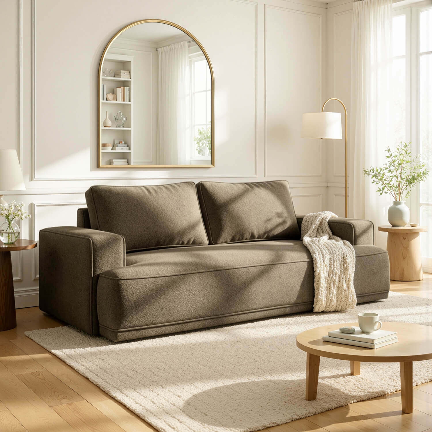 Sofa z Funkcją Spania CAMELIA Brązowa Boucle Nowoczesna ML.DALIA/WOOLLY04/SOF