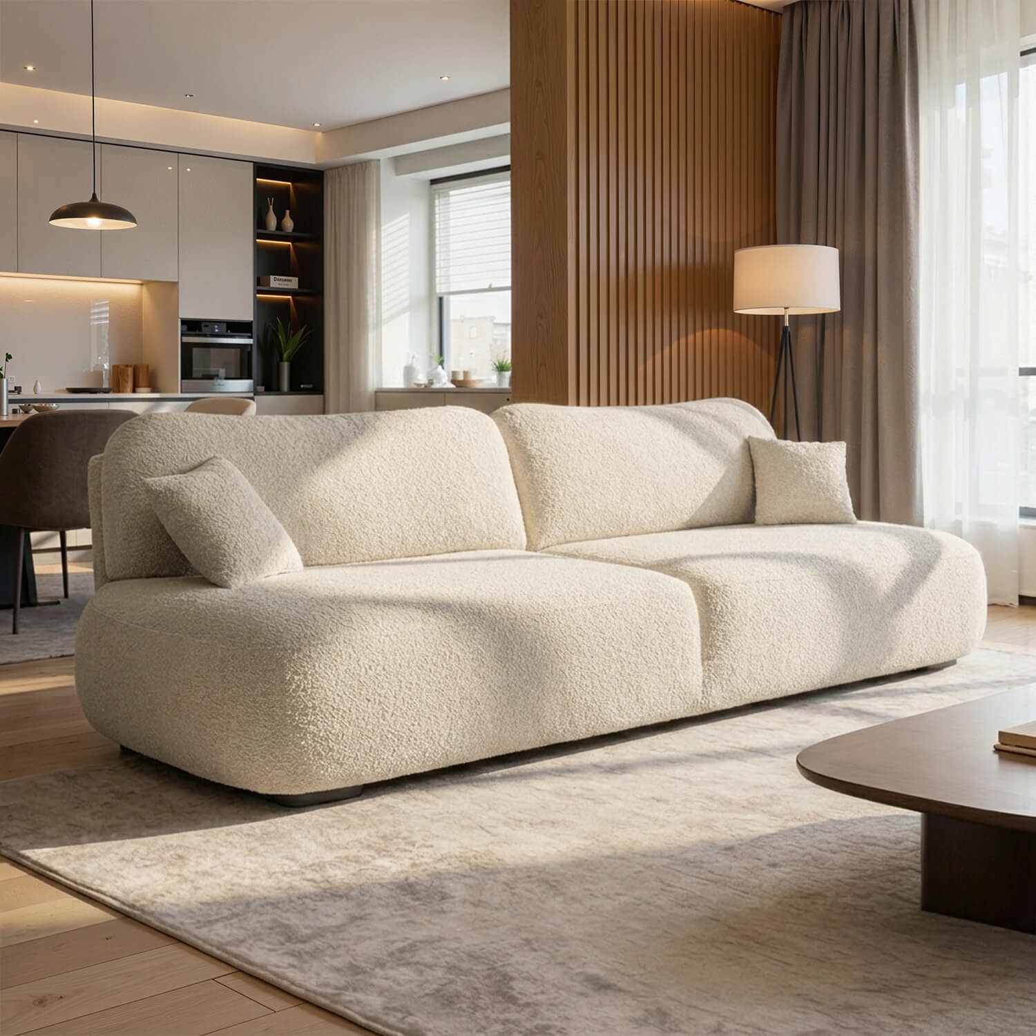 Sofa AVERIO Rozkładana Dwuosobowa Kremowa Boucle Nowoczesna ML.APOLLO/MARCELLO1/SOF