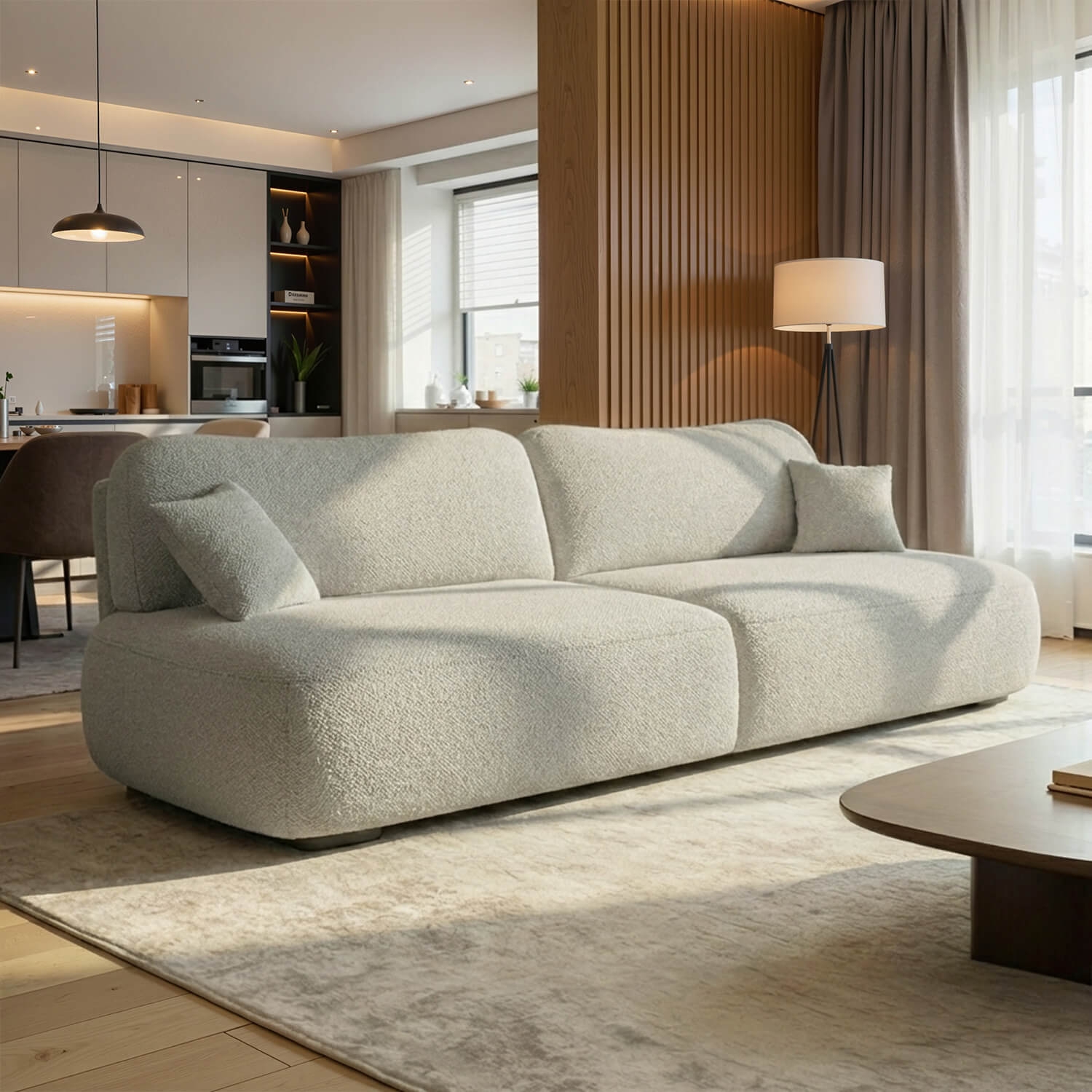 Sofa AVERIO Rozkładana Dwuosobowa Szara Boucle Nowoczesna ML.APOLLO/WOOLLY11/SOF