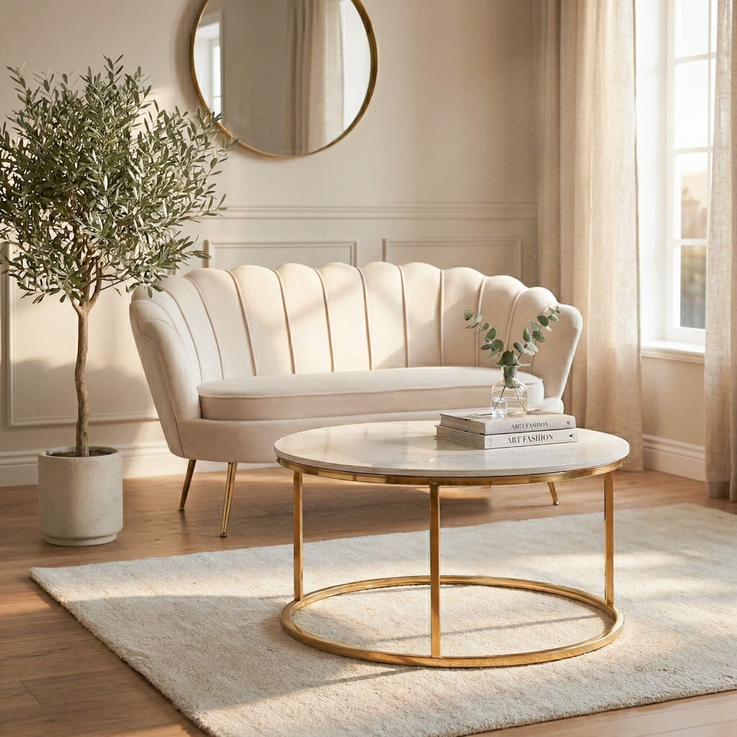 Stolik Kawowy VENICE 80 cm Biały Marmur/Złoty Nowoczesny Glamour ME.VENICE/BM/ZL/L