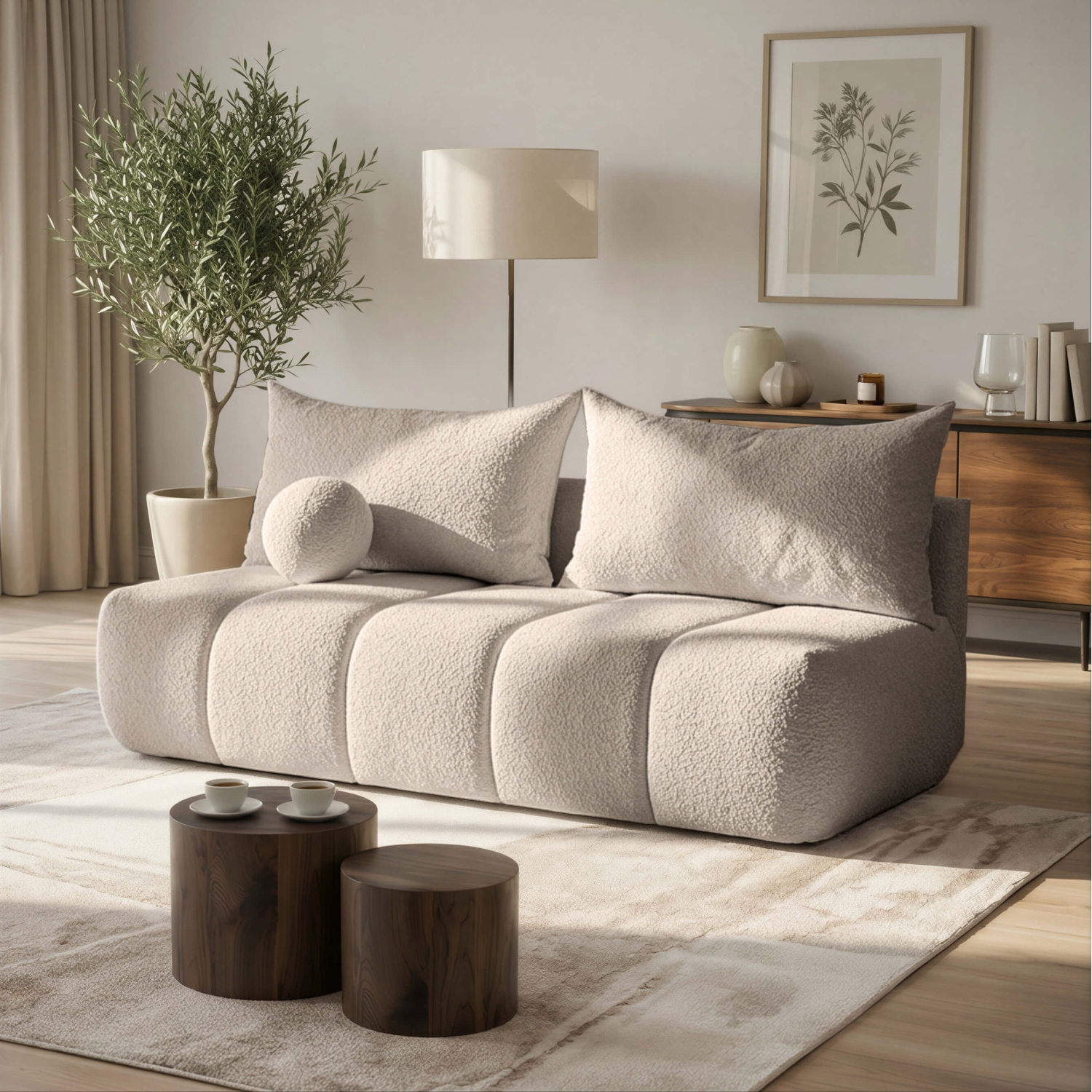 Sofa z Funkcją Spania SARIA Beżowa Boucle Nowoczesna COM.CLOUD/ANTHOLOGY2/SOF