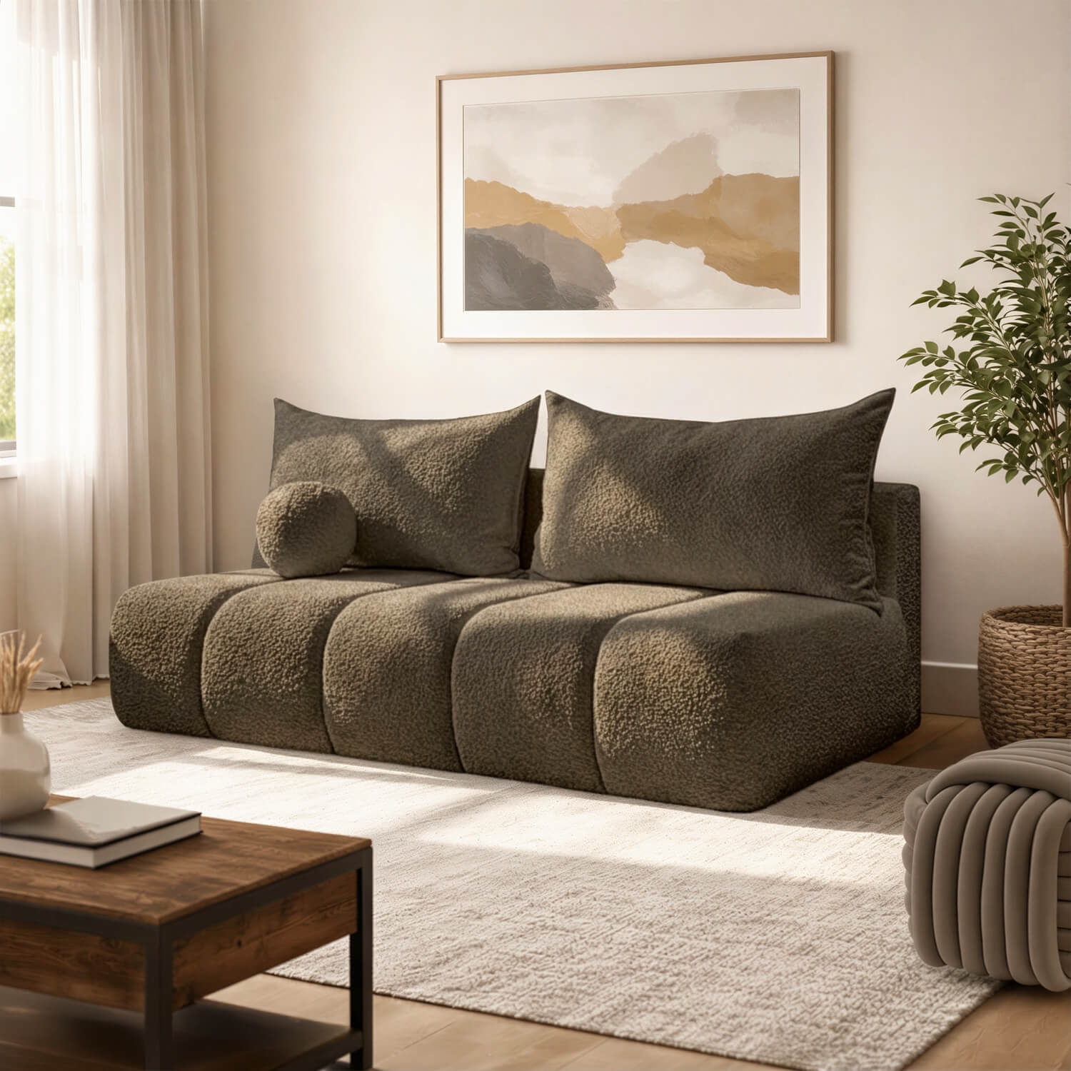 Sofa z Funkcją Spania SARIA Mocca Boucle Nowoczesna COM.CLOUD/ANTHOLOGY7/SOF