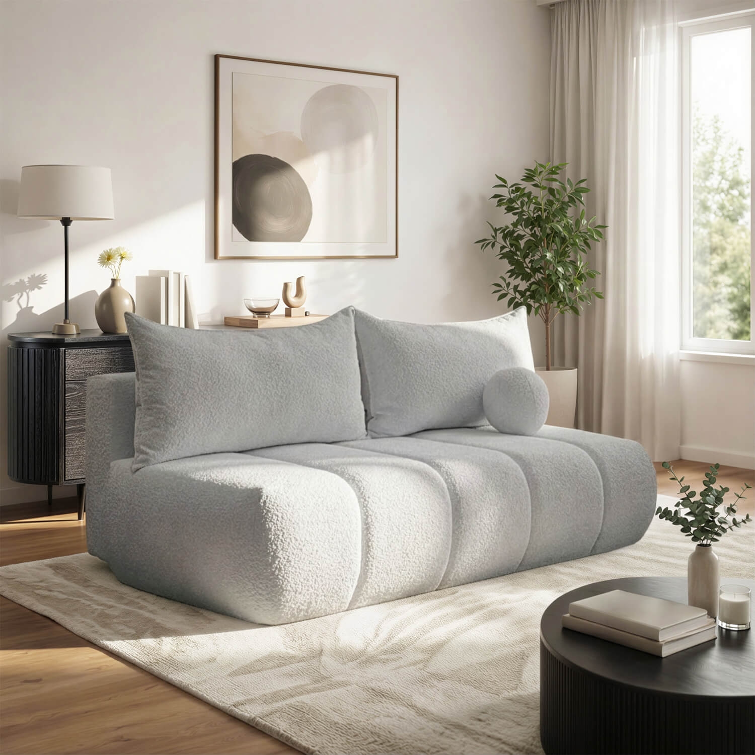 Sofa z Funkcją Spania SARIA Szara Boucle Nowoczesna COM.CLOUD/ANTHOLOGY15/SOF