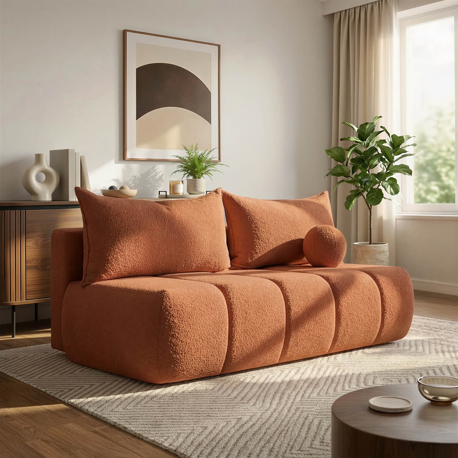 Sofa z Funkcją Spania SARIA Ruda Boucle Nowoczesna COM.CLOUD/ANTHOLOGY9/SOF