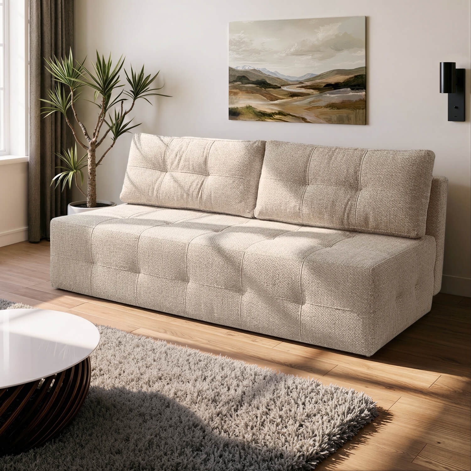 Sofa z Funkcją Spania MORANA Beżowa Szenil Nowoczesna COM.VERA/FLOW2/SOF