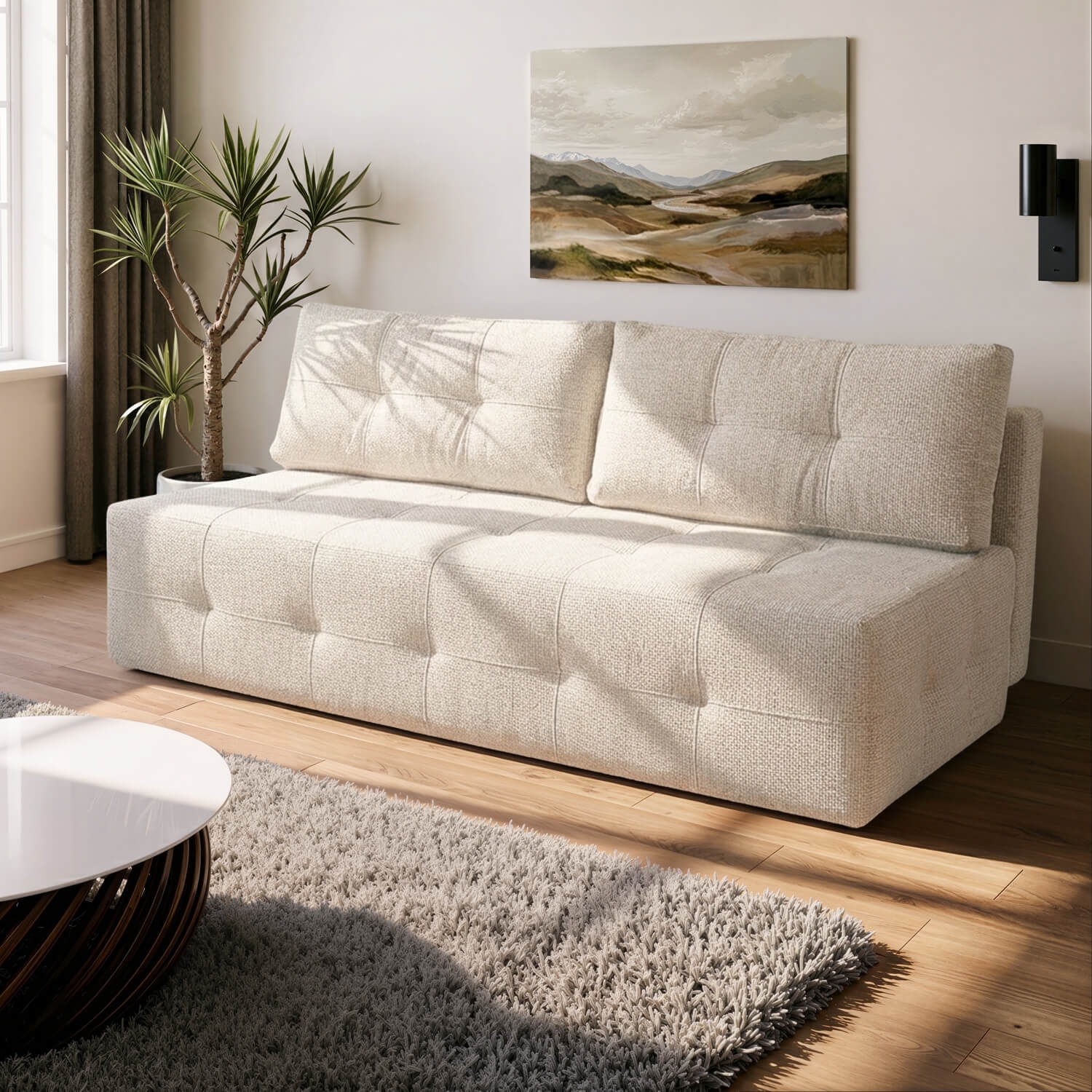 Sofa z Funkcją Spania MORANA Kremowa Szenil Nowoczesna COM.VERA/FLOW3/SOF