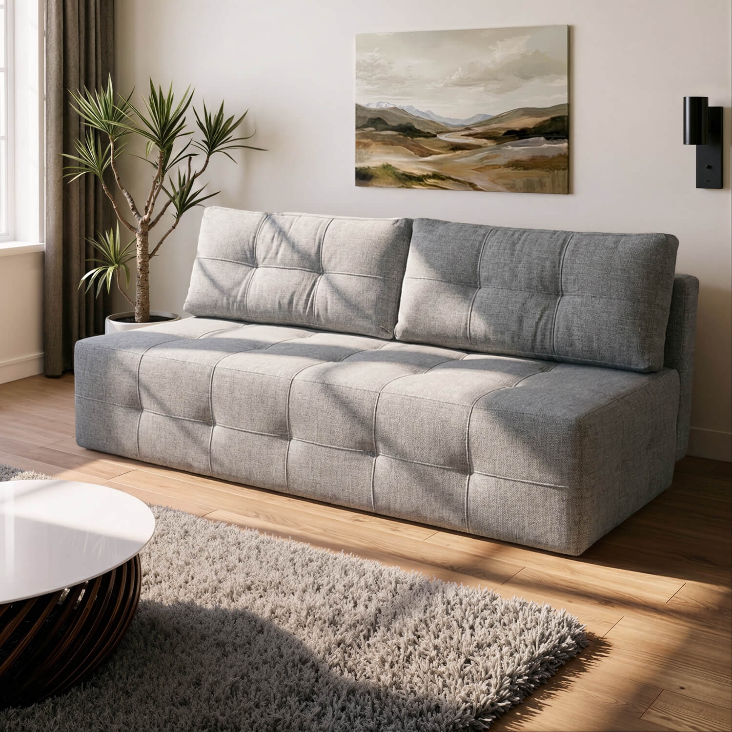 Sofa z Funkcją Spania MORANA Szara Szenil Nowoczesna COM.VERA/FLOW17/SOF