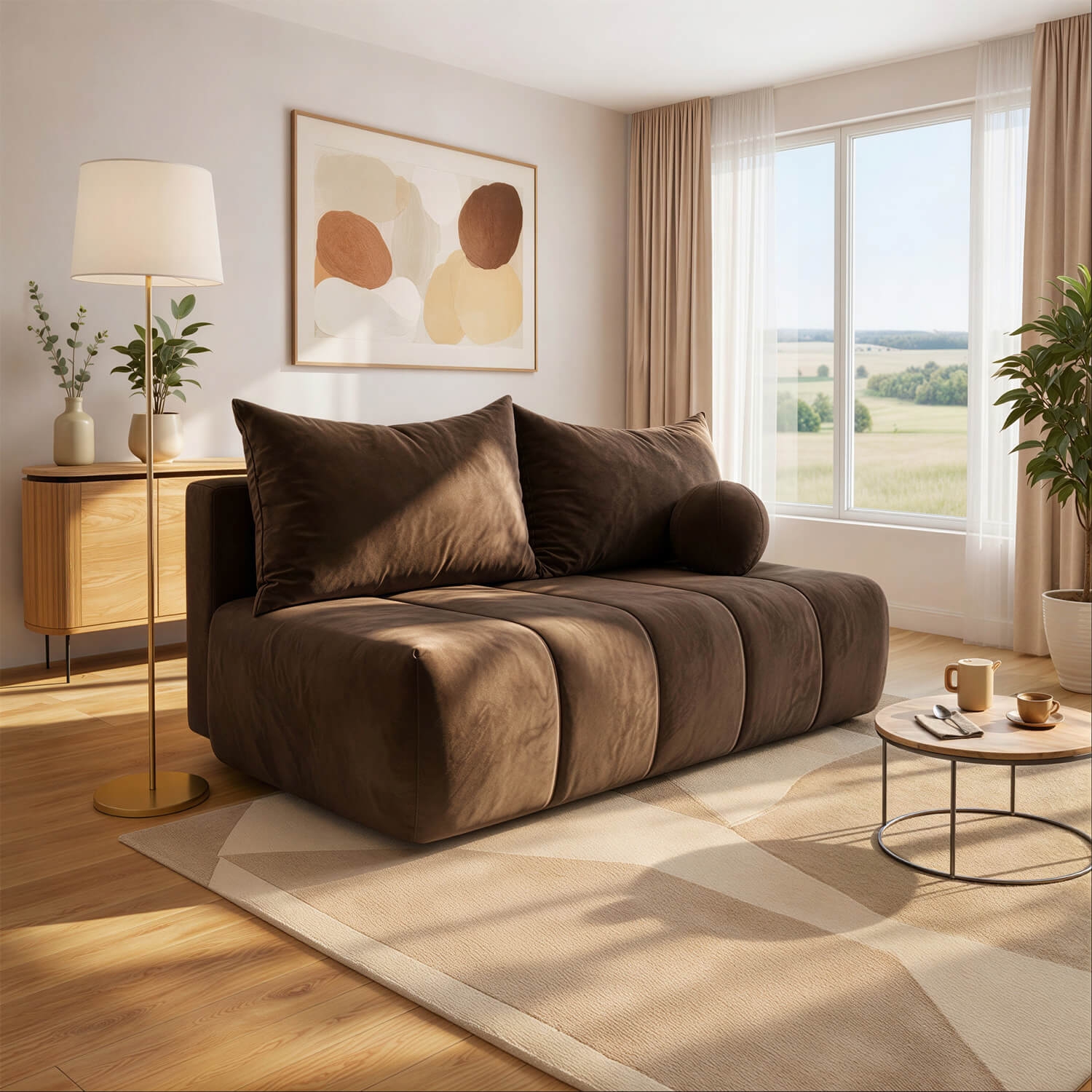 Sofa z Funkcją Spania SARIA Brązowa Welurowa Nowoczesna COM.CLOUD/MONOLITH29/SOF