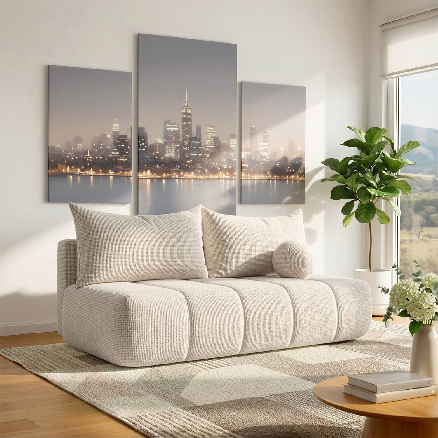 Sofa z Funkcją Spania SARIA Kremowa Szenil Nowoczesna COM.CLOUD/FLOW3/SOF