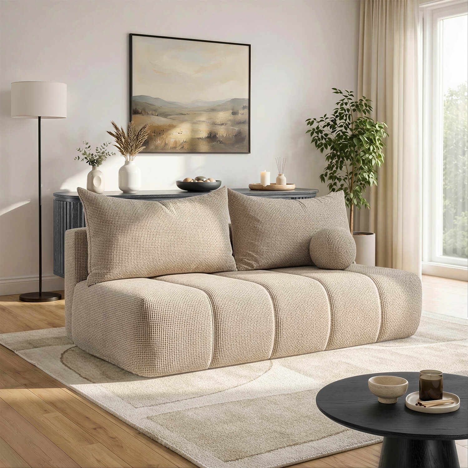 Sofa z Funkcją Spania SARIA Beżowa Szenil Nowoczesna COM.CLOUD/FLOW2/SOF