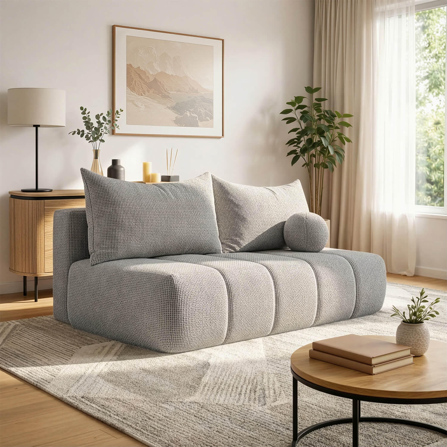 Sofa z Funkcją Spania SARIA Jasnoszara Szenil Nowoczesna COM.CLOUD/FLOW1/SOF
