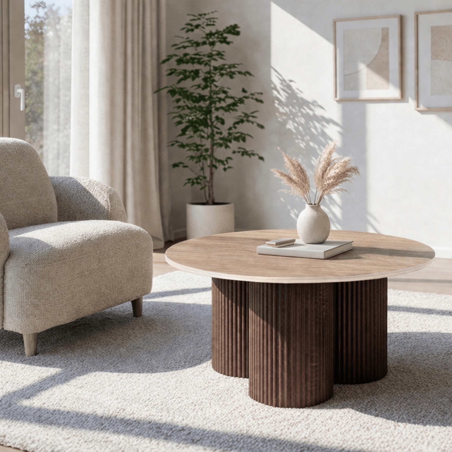 Stolik Kawowy CARTAGENA 80 cm Trawertyn/Orzech Nowoczesny ME.CARTAGENA/TRAW/O/L