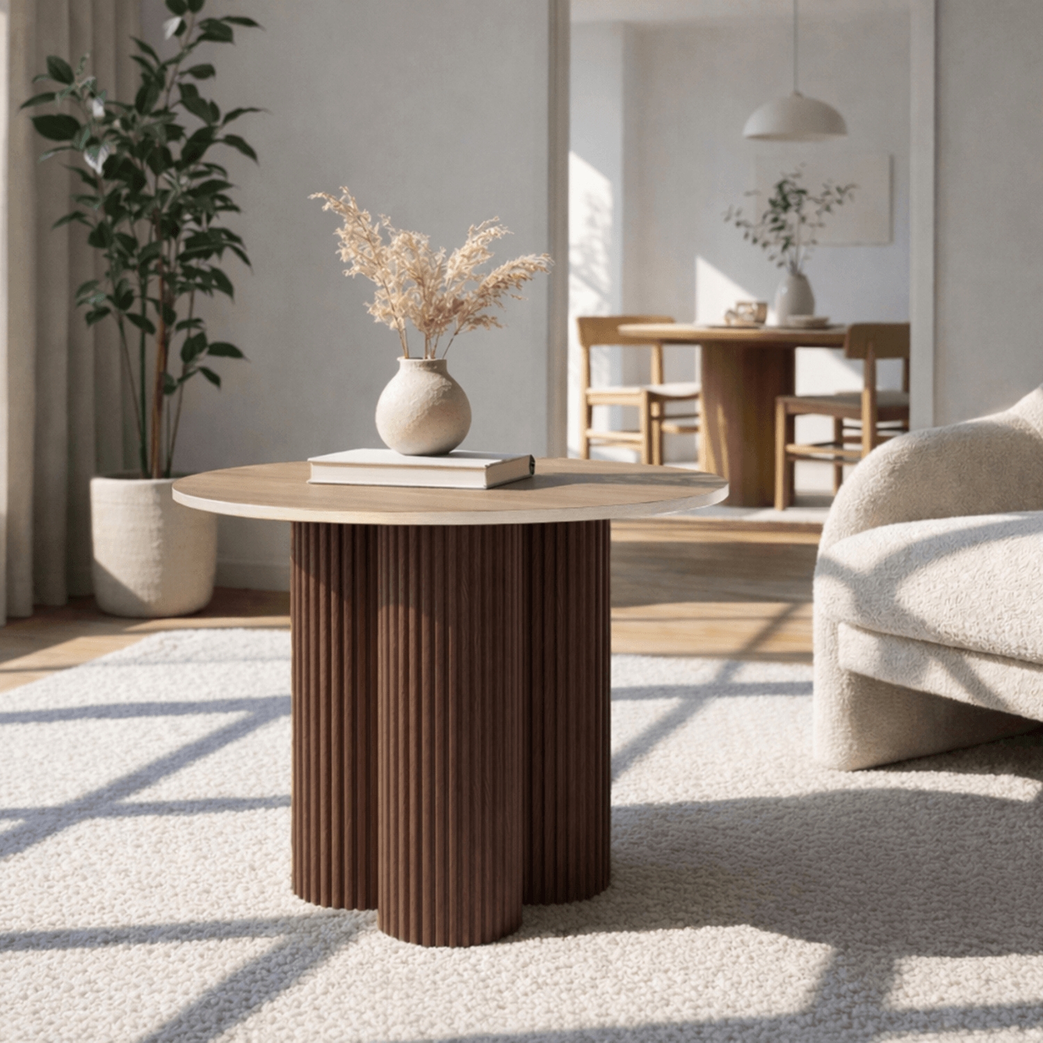 Stolik Kawowy ALMERIA 50 cm Trawertyn/Orzech Nowoczesny ME.ALMERIA/TRAW/O/L